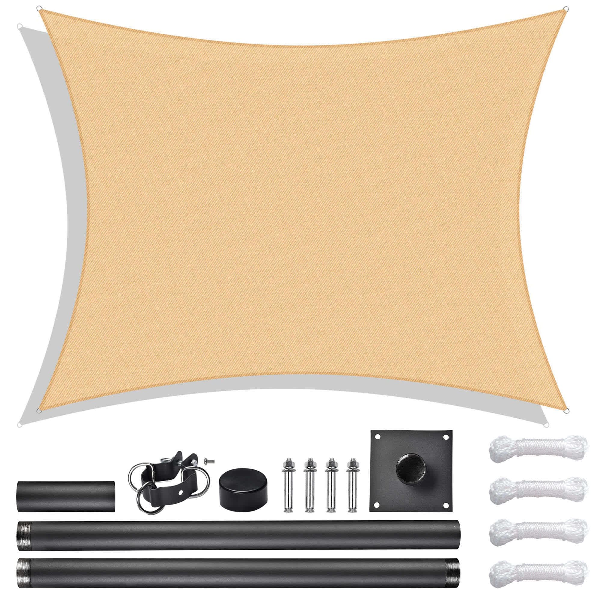 Yescom 07SSSSET010-1310-LO 13x10Ft Rectangle Sun Shade Sail Canopy Awning 8Ft Detachable Pole Kit Outdoor