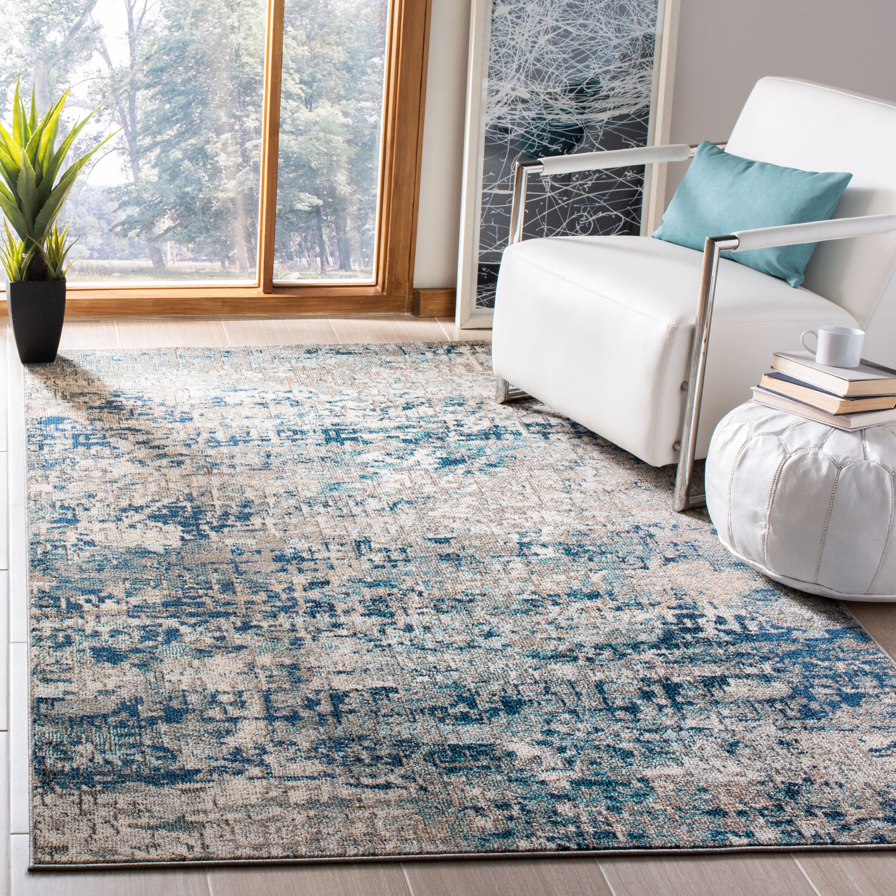 Safavieh MAD460K-24 Madison Baie 2 x 4 (ft) Loomed Polypropylene Gray/Blue Rectangular Indoor Abstract Industrial Throw rug