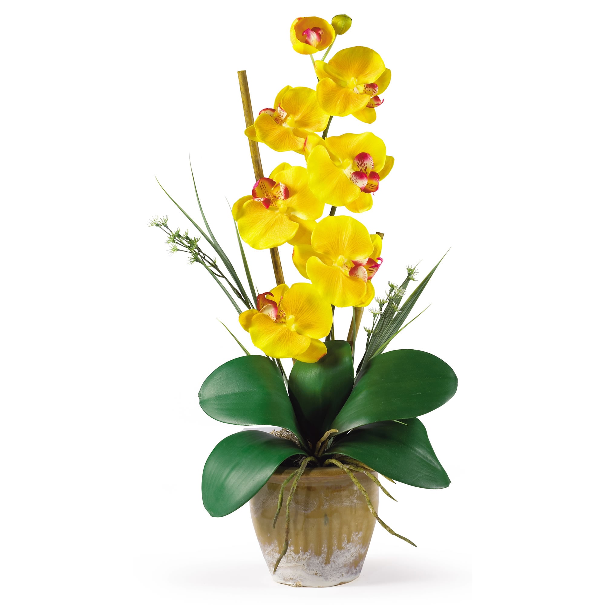 Nearly Natural 21-in Yellow Indoor Phalaenopsis Orchid Artificial ...