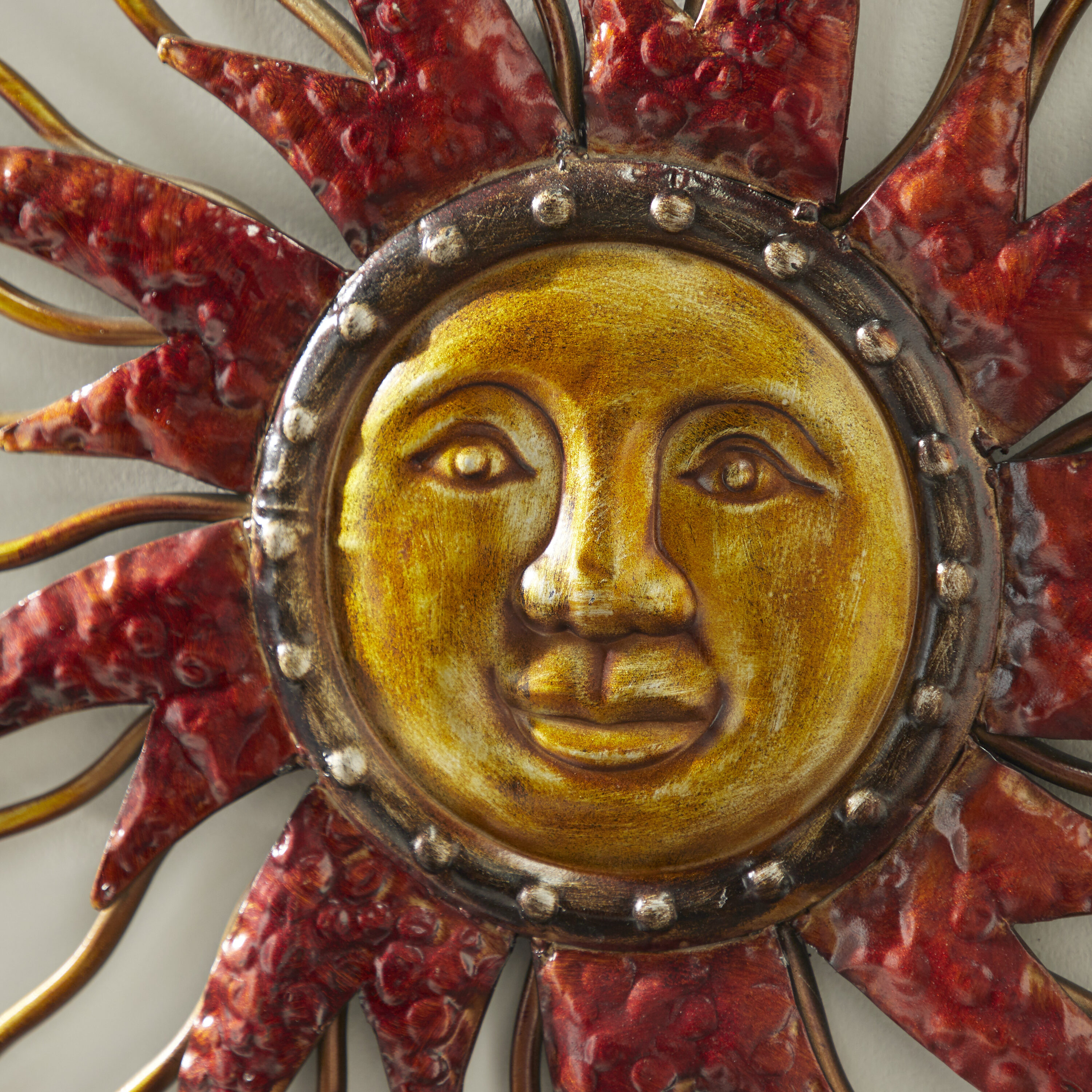 Copper and Red Metal Sun Moon Starburst Wall Sculpture