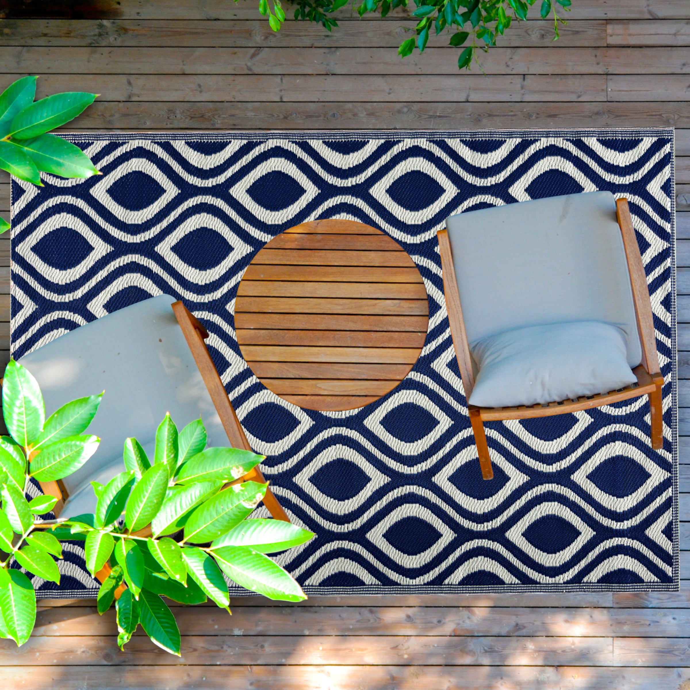 Playa Rug PLY-R-VNC-NC-6X9 6 x 9 (ft) Knotted Polypropylene Venice-NavyWhite Rectangular Indoor/Outdoor Geometric Area rug