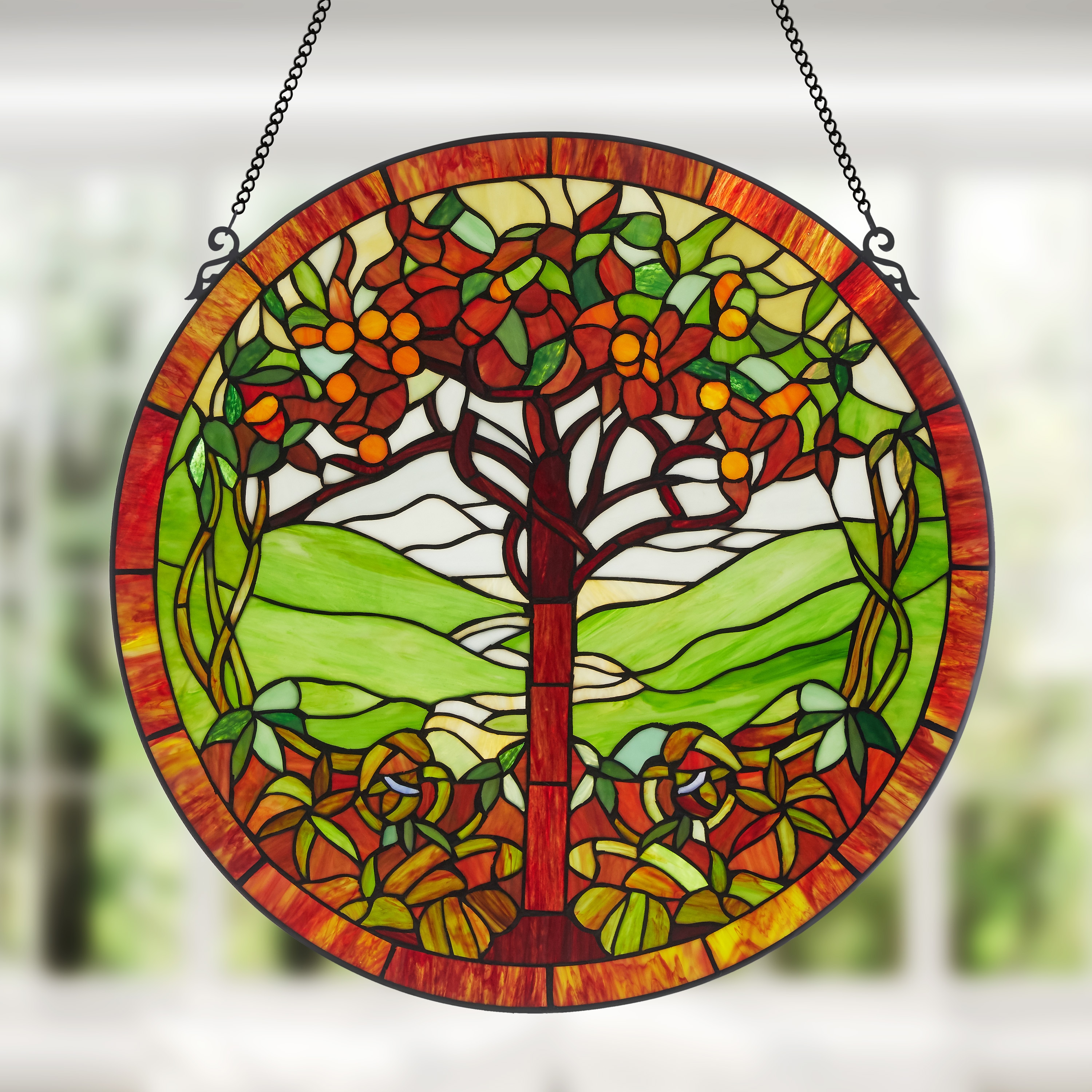River of Goods 20112 24-in H x 24-in W Yellow,Orange,Green Stained Glass, Tree Of Life Stained Glass Panel