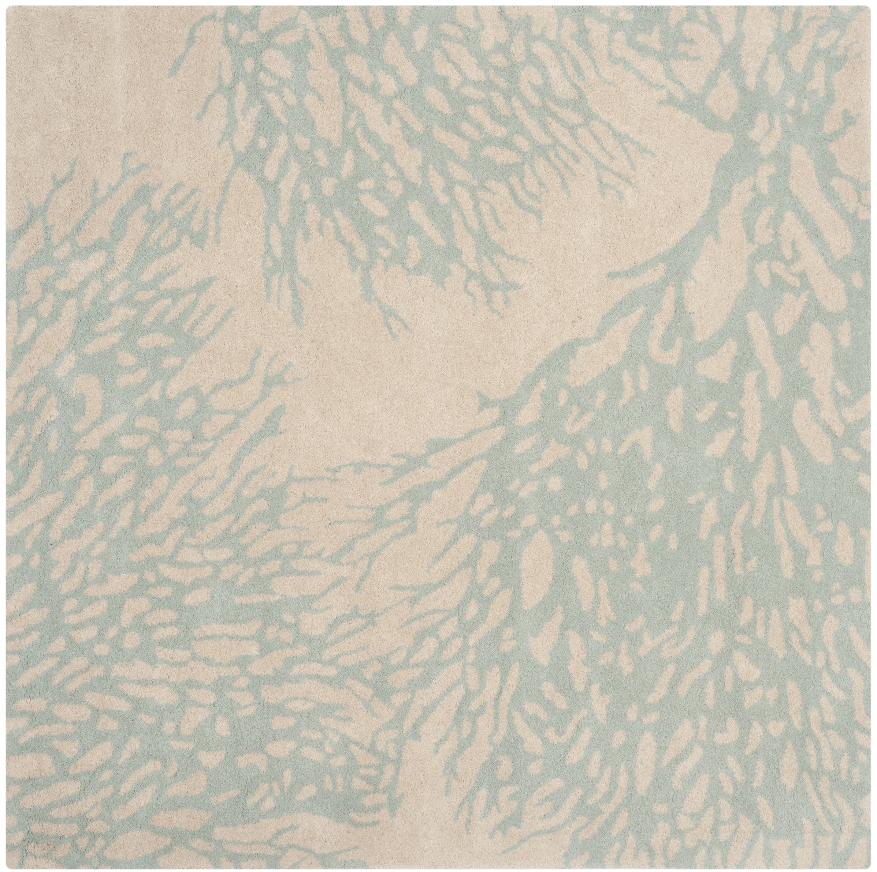 Safavieh BEL115C-5SQ Bella Sprigs 5 x 5 (ft) Tufted Wool Beige/Blue Square Indoor Floral/Botanical Farmhouse/Cottage Area rug