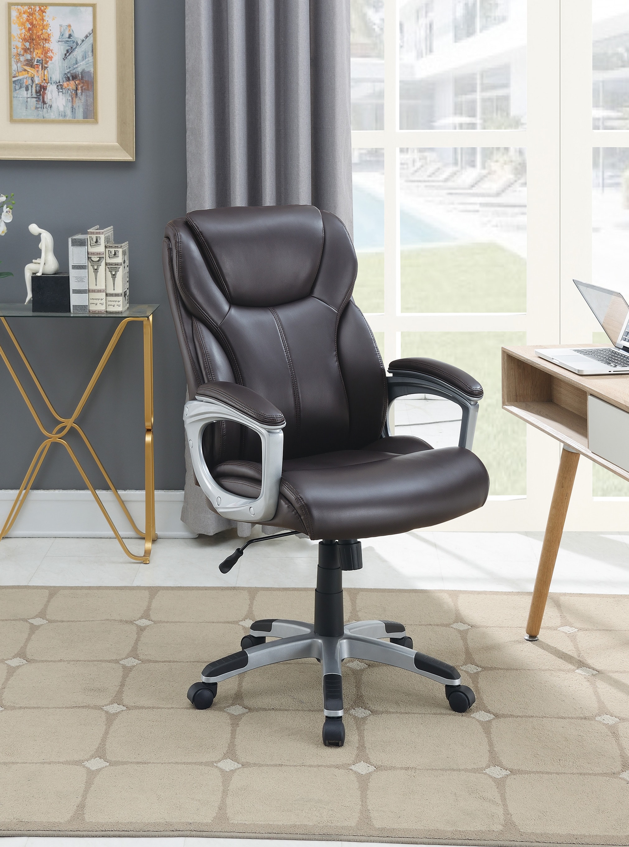 Simple Relax Computer Chairs Brown Contemporary Ergonomic Adjustable Height  Swivel Polyurethane Desk Chair in the Office Chairs department at 