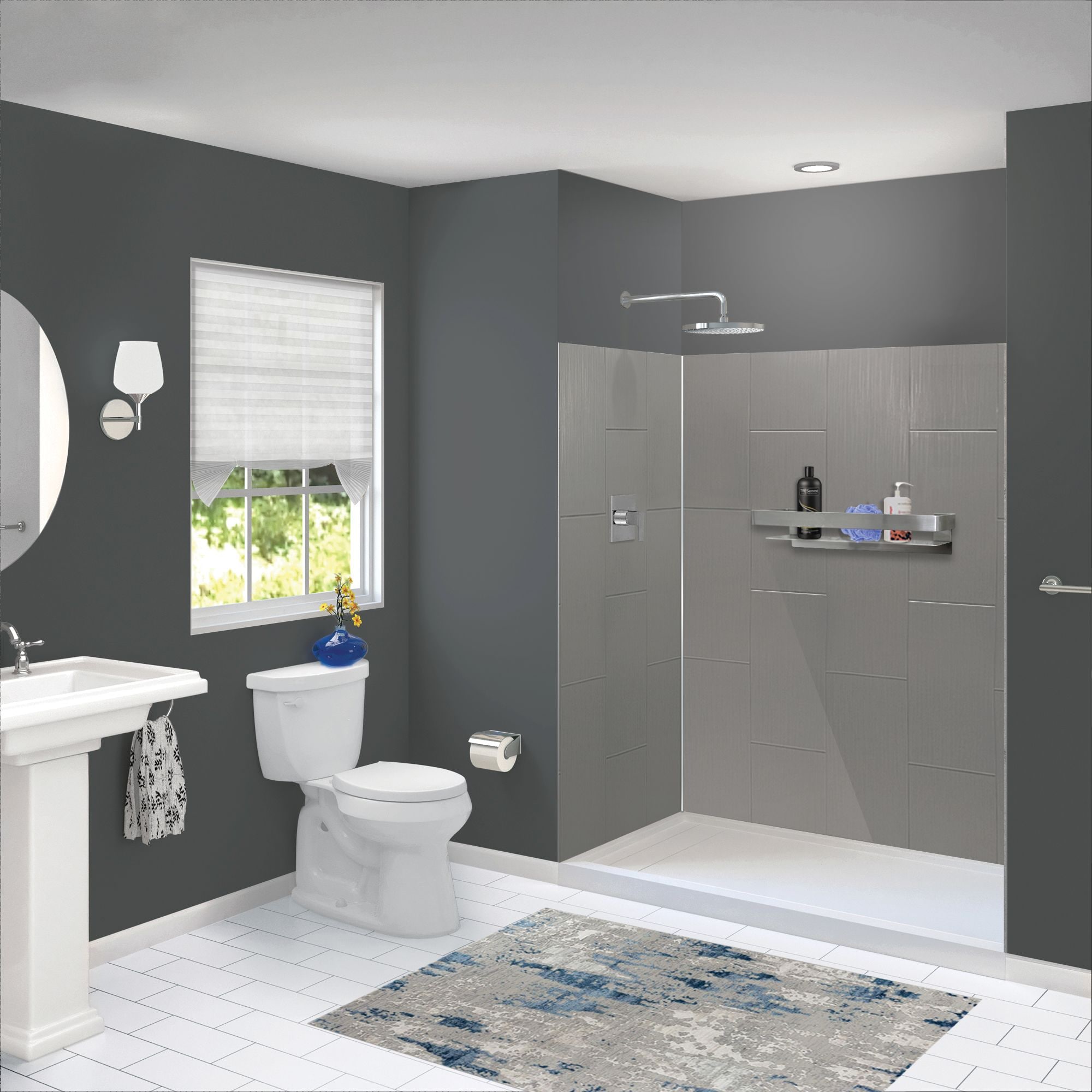 Transolid PWK603672-240 Prodigy 60-in W x 36-in D x 72-in H Dark Grey/Vertical 3.0 -Piece Glue Up Alcove Shower panel kit