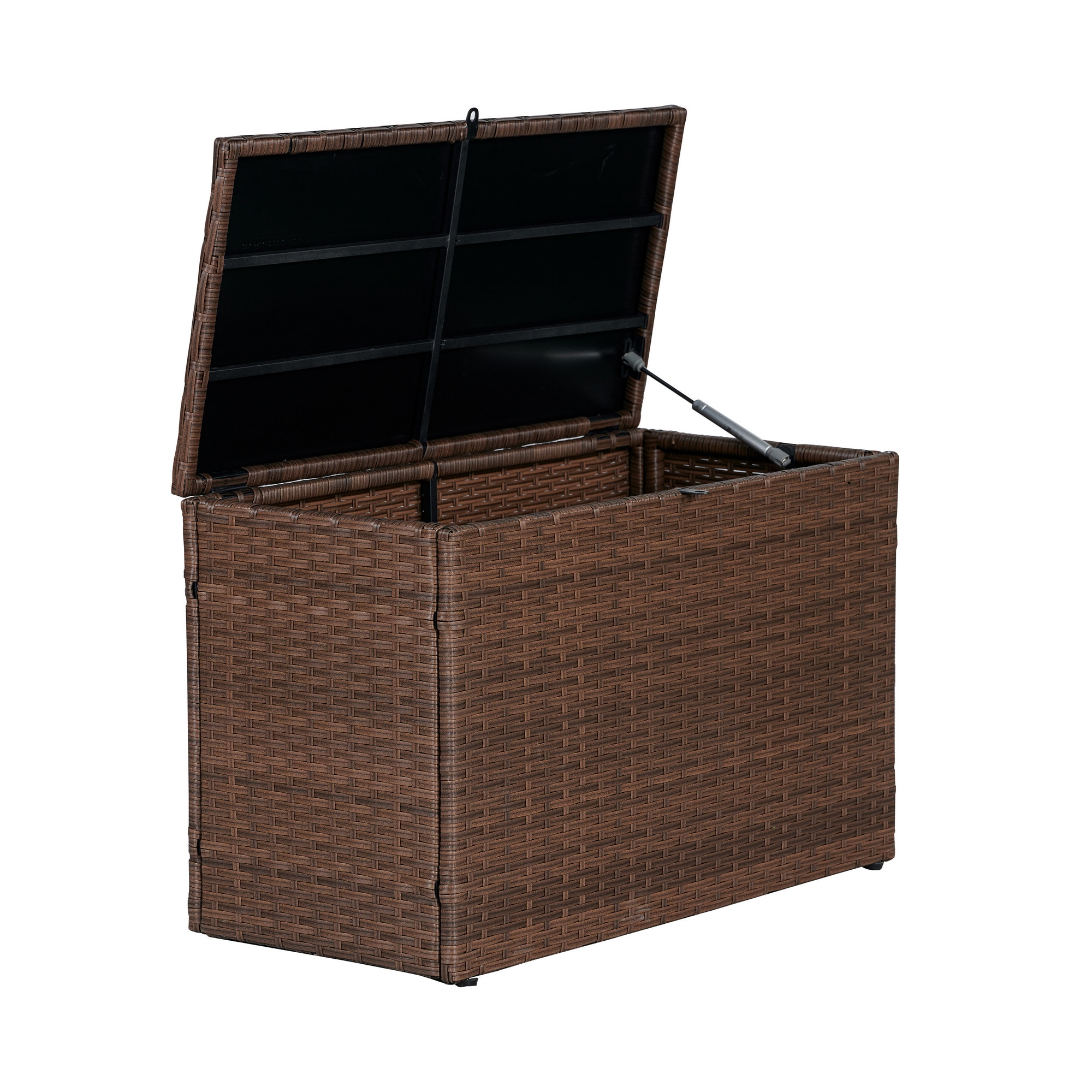happimess TRK1000B Nino Modern Minimalist Faux Wicker 38.83-Gallon Brown Plastic Deck Box
