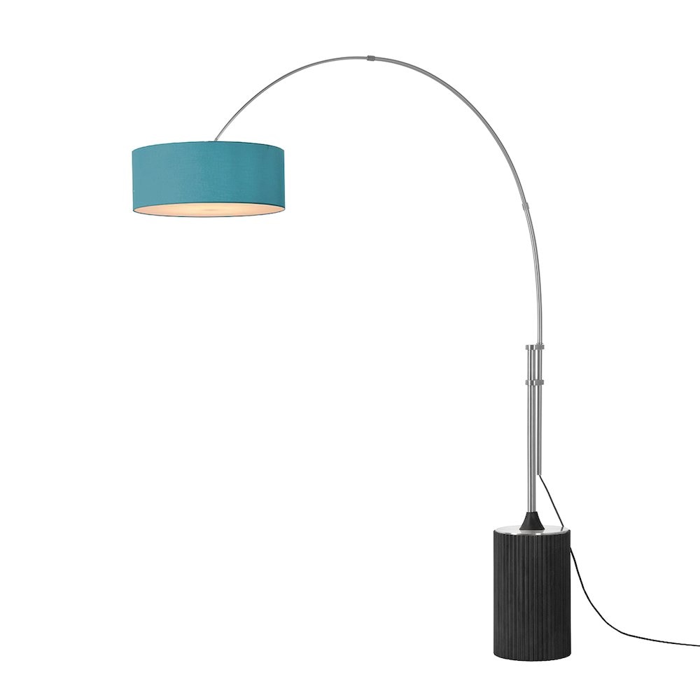 NOVA of California Tambo Stretch 92inH 1-Light Arc Lamp Pool Blue Linen Drum Shade Black Oak Sansujyuku sansujyuku.com