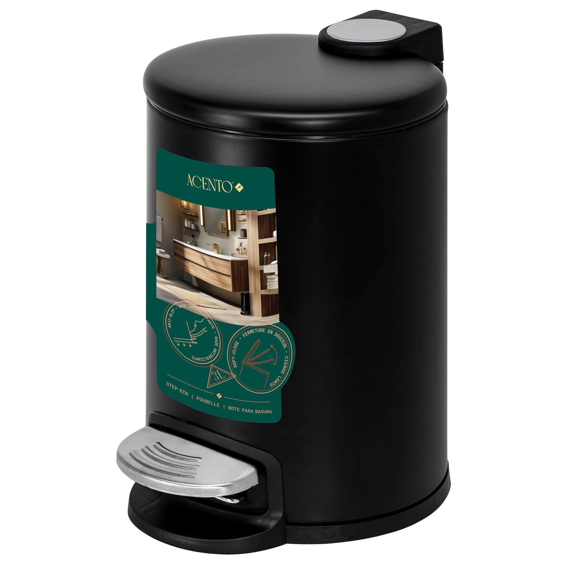 Matte Black Stainless Steel Round Pedal Trash Can