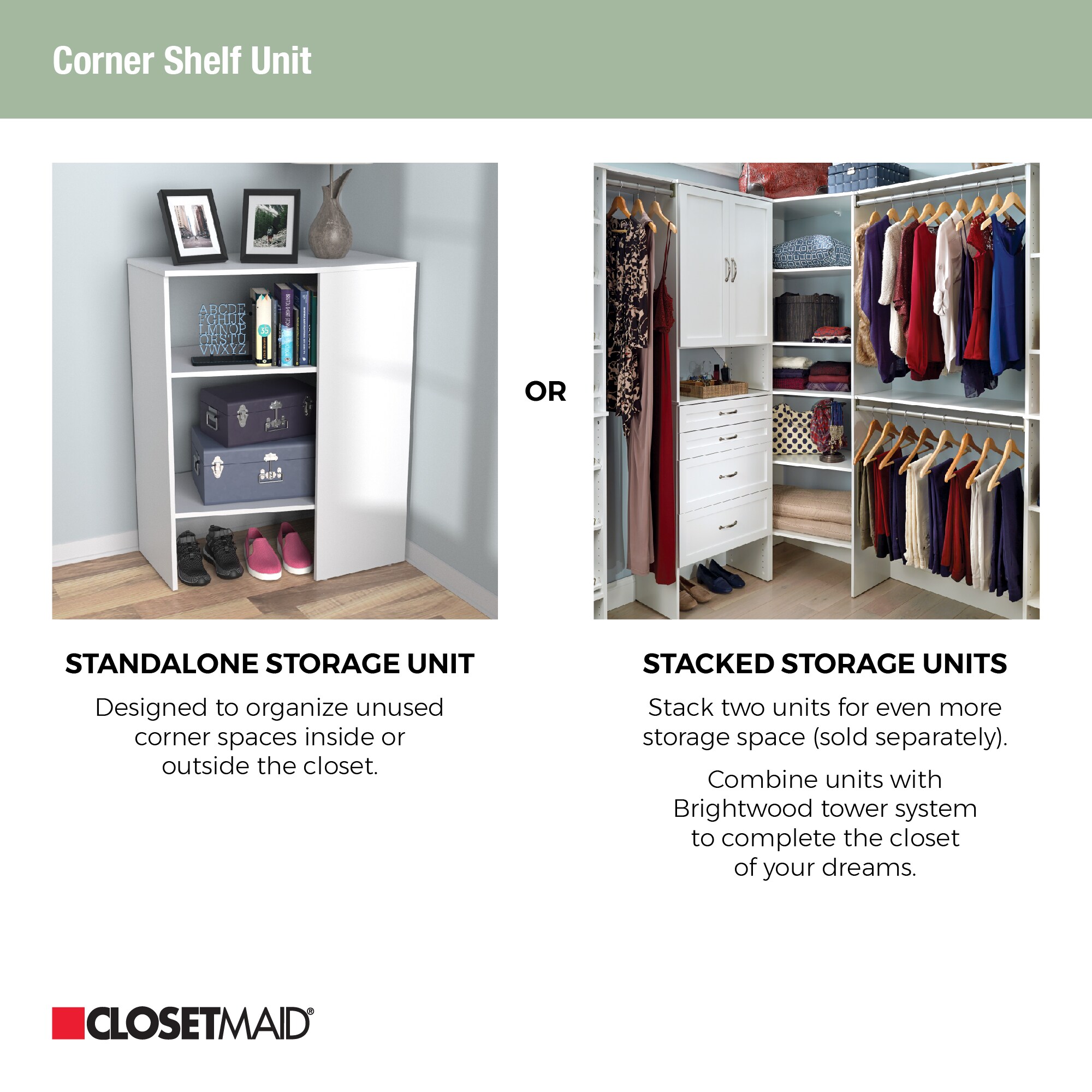 ClosetMaid BrightWood 31.75-in W x 19.67-in D White Solid Shelving Wood Closet Corner Shelf (3 Shelves)