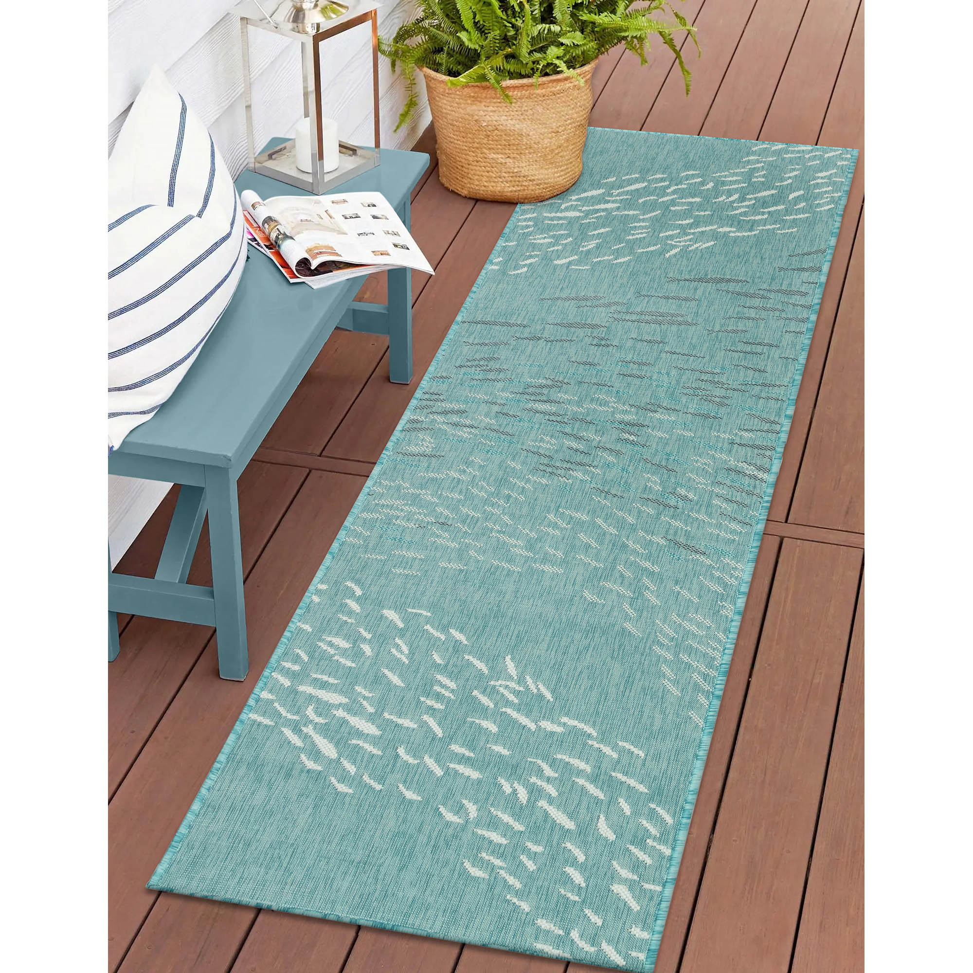 Liora Manne CRER5844904 Carmel 2 x 5 (ft) Loomed Polypropylene Aqua Rectangular Indoor/Outdoor Coastal Runner rug