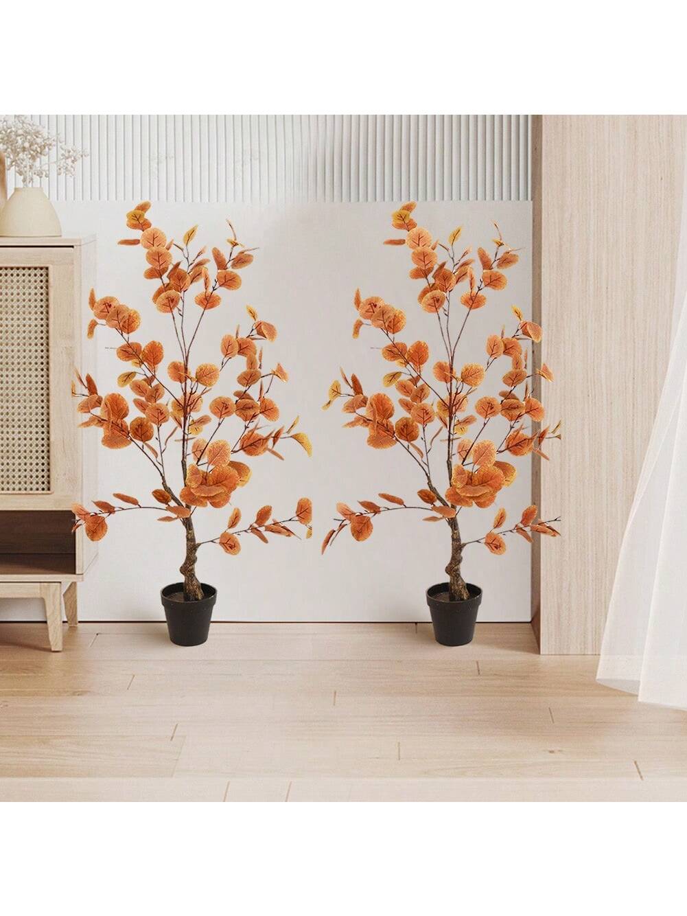 Der Rose PHO-34LN5WS7-HF2 2 Pack Autumn Eucalyptus Artificial Tree  4ft Fake Eucalyptus Plants Fall Eucalyptus Tree Autumn Ficus Fall Tree Artificial Silk Plants For Patio Porch Home Garden Indoor Outdoor Decor 120cm