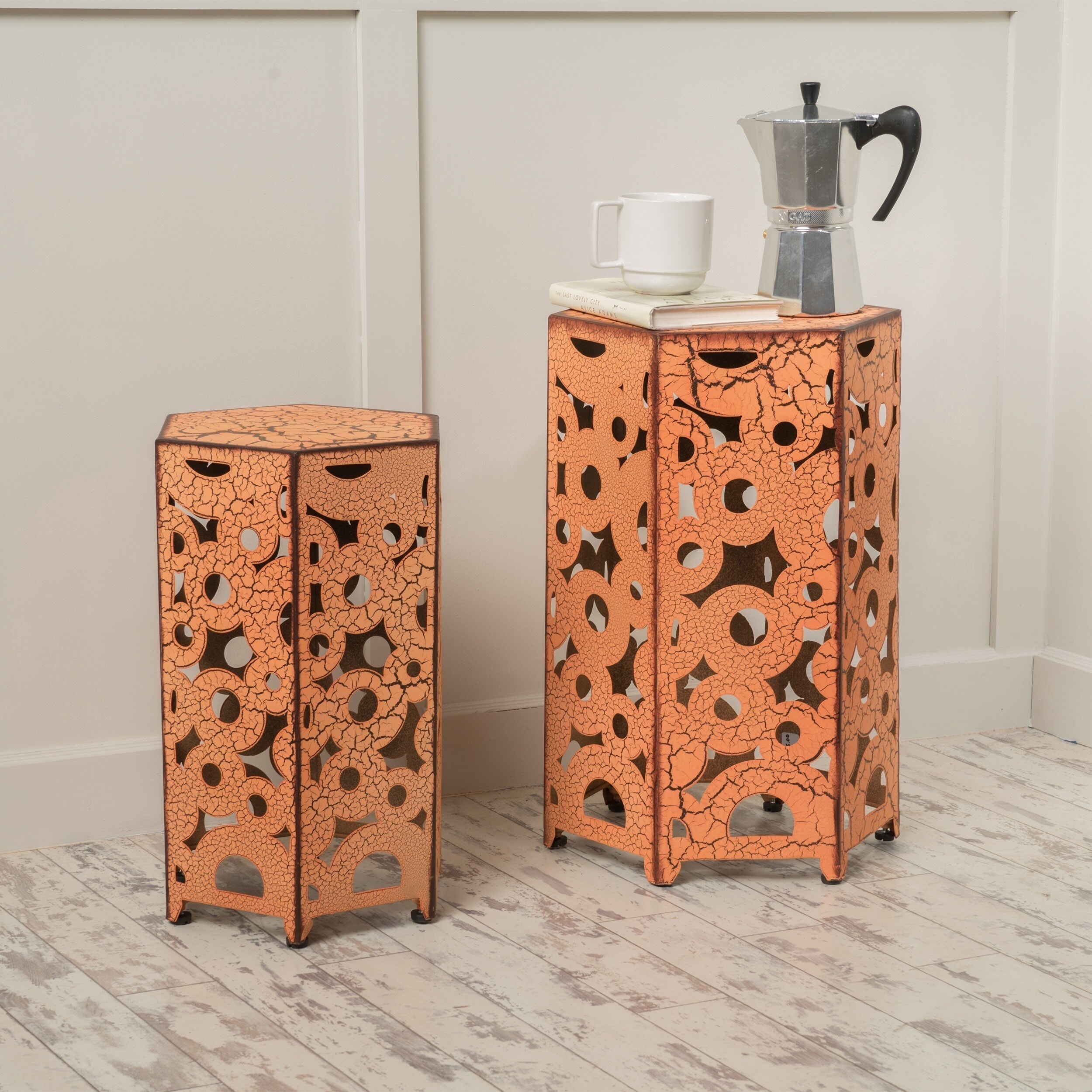 Christopher Knight Home 296677 Parrish Iron Accent Tables  Set of 2-Antique Orange