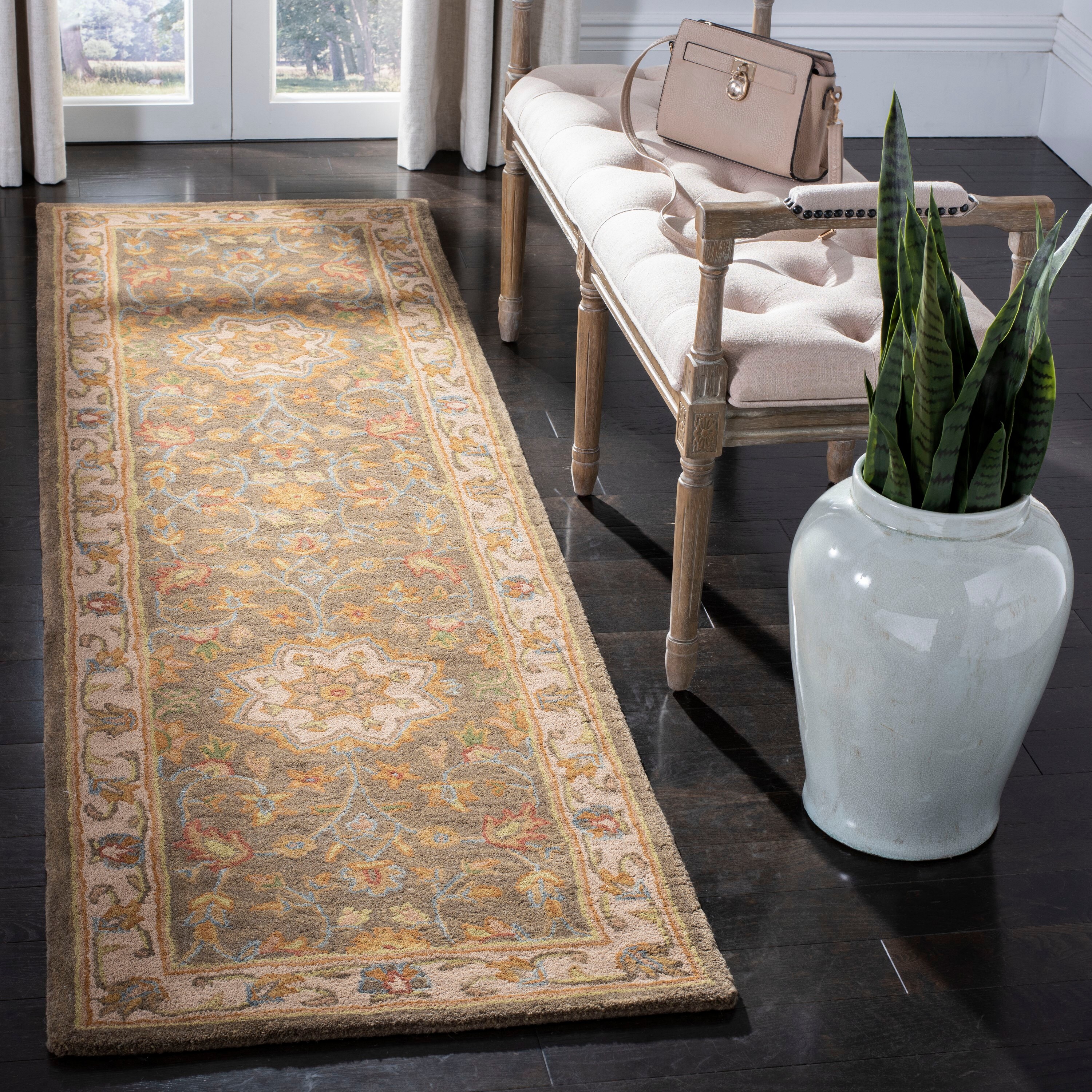 Safavieh Heritage Kalyan 4 x 4 Green/Taupe Round Indoor Floral/Botanical Oriental Handcrafted Area Rug