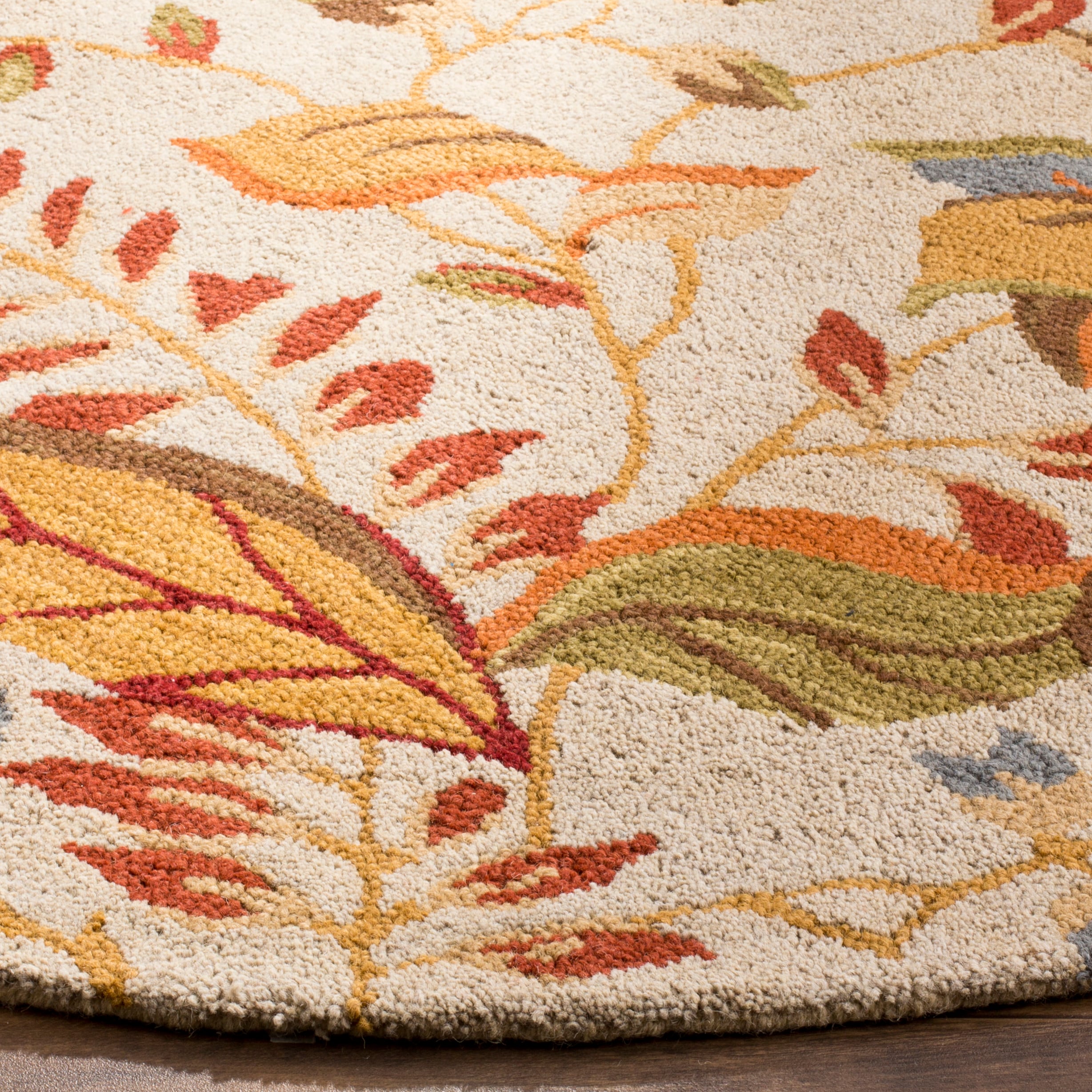 Beige and Multicolor Floral Wool 6' x 6' Square Rug