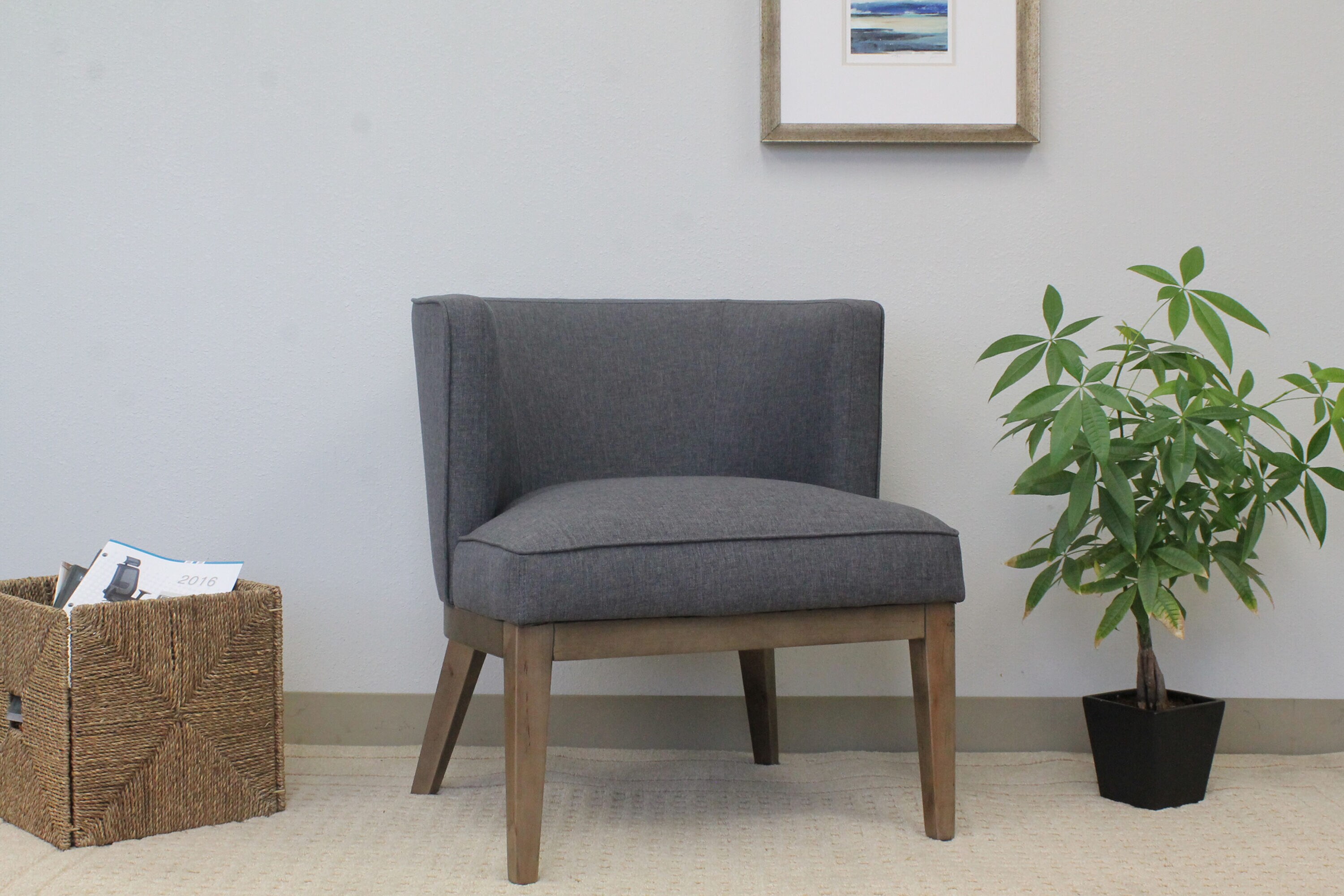 Elegant Slate Gray Barrel Accent Chair in Velvet and Wood