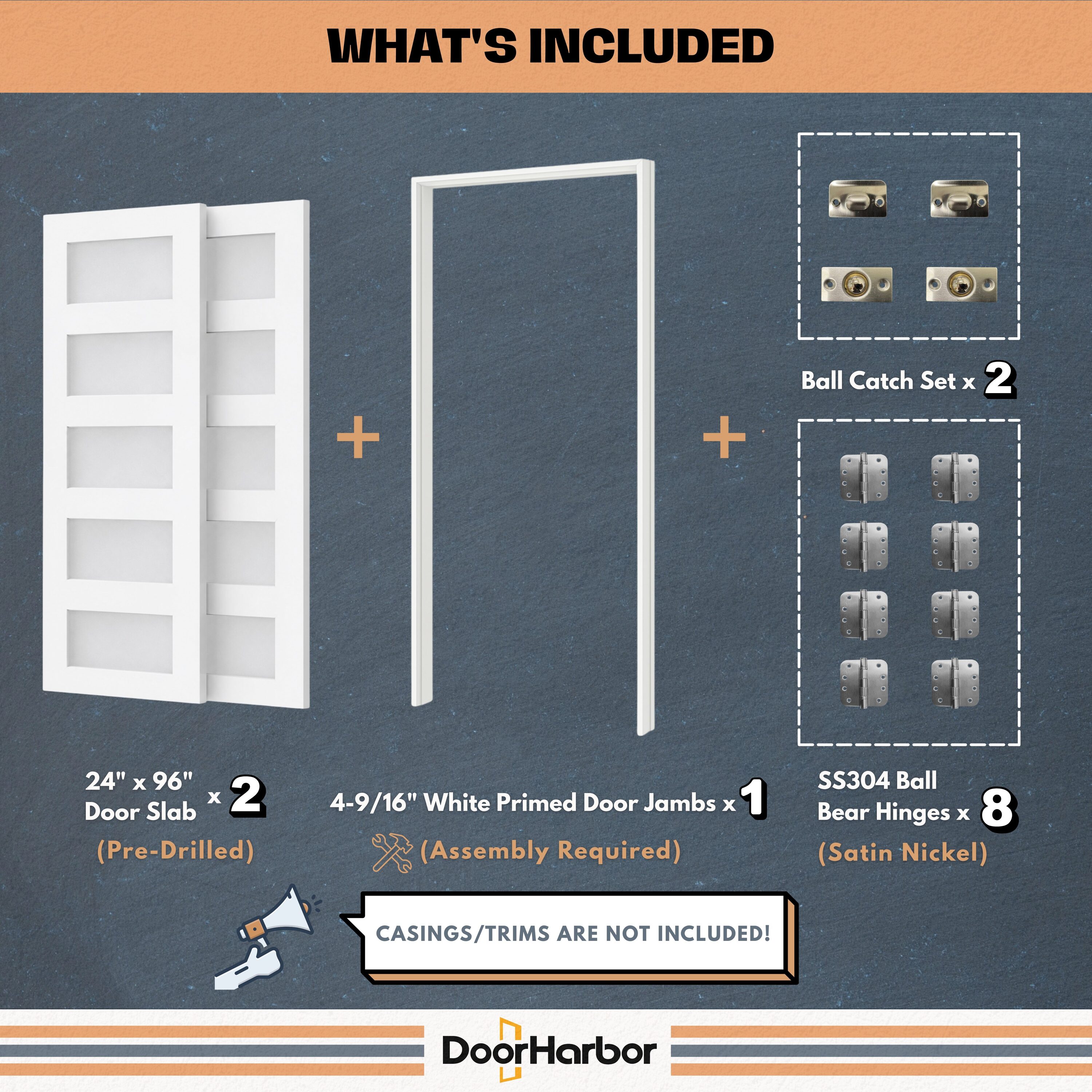 Door Harbor 48-in x 96-in Interior Double Prehung French Door Double ...
