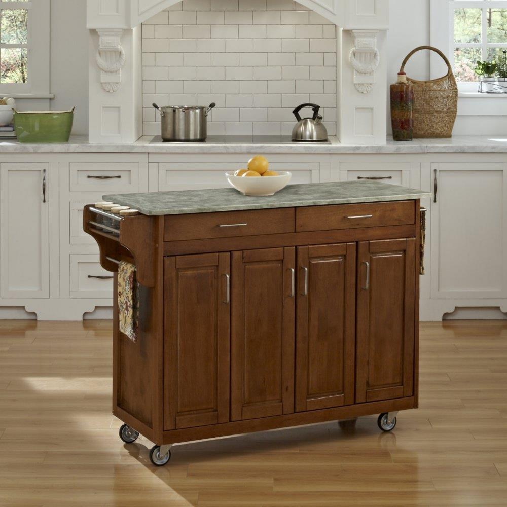 Home Styles Brown Wood Base with Concrete Top Kitchen Cart (48.75-in x ...