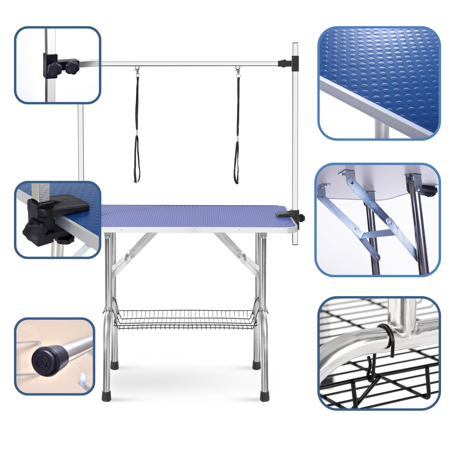 Mondawe Medium Dog Grooming Table - Adjustable Height, Metal Frame, Non-Slip Surface - Blue Stainless Steel | MD-WF2821A