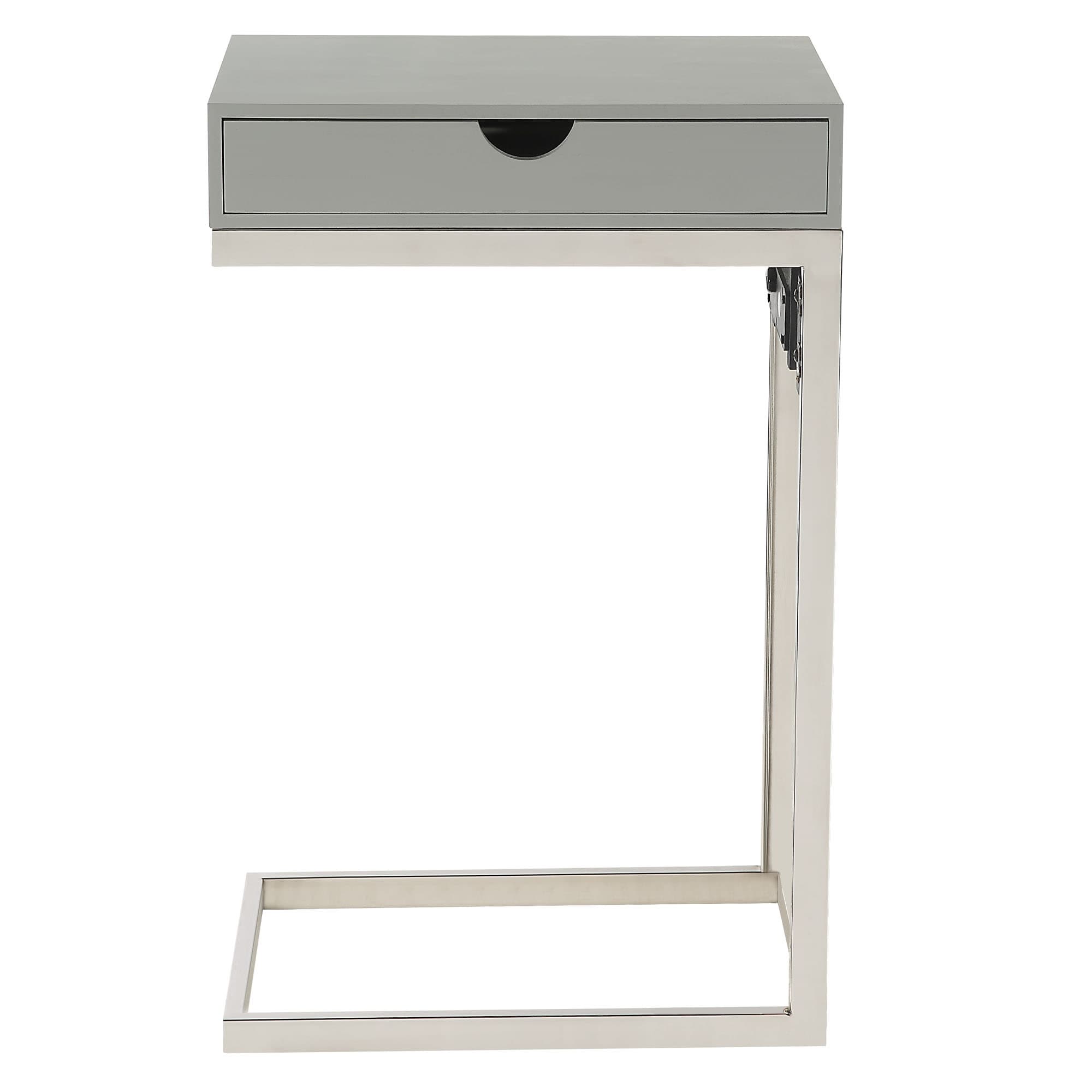 Loft Lyfe LET157-26GR-LS Magnus 10.25-in W x 25.5-in H Grey/Chrome Faux marble Rectangular Modern End Table with Storage