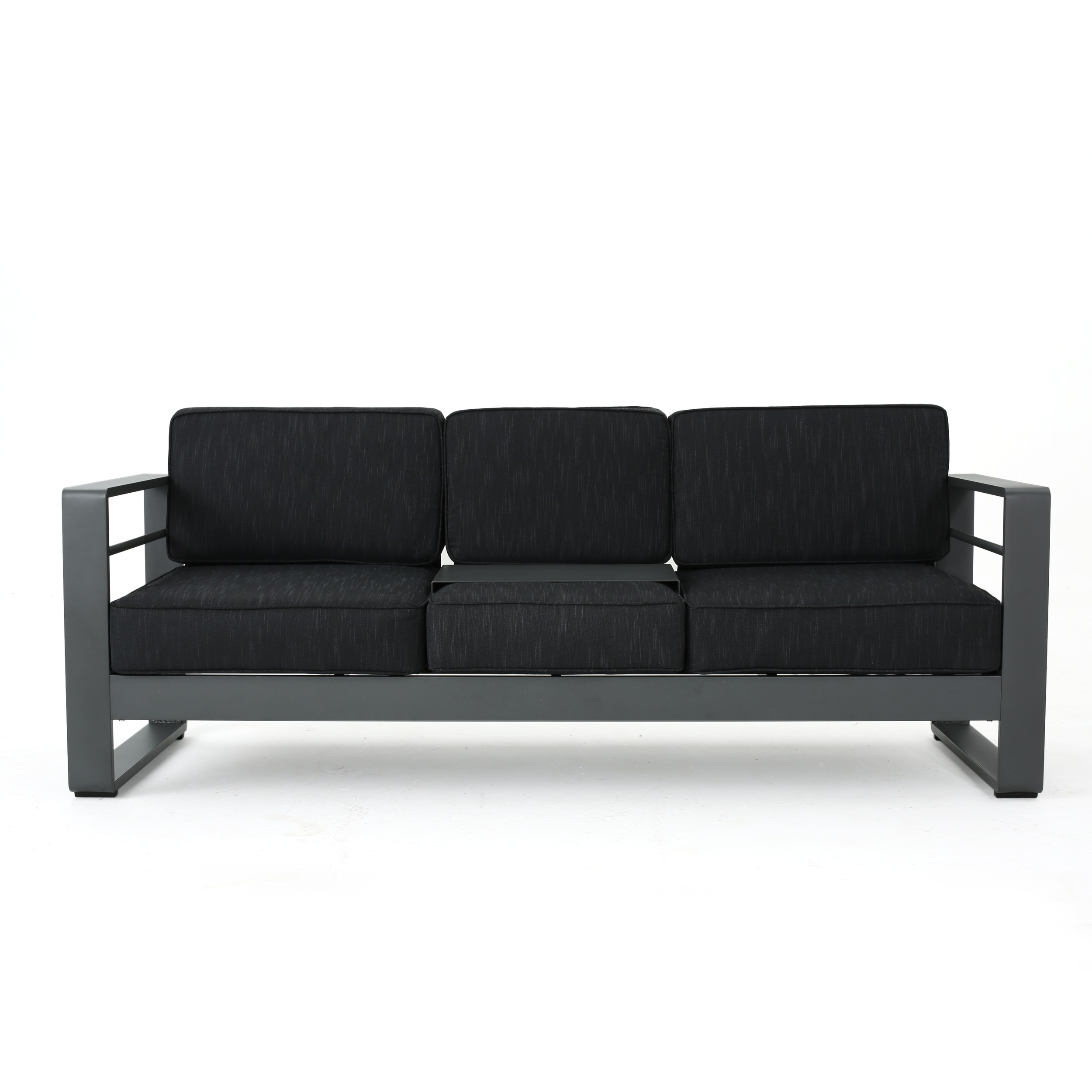 San Miguel Anthracite Aluminum and Grey Linen Cushion Rope Sofa