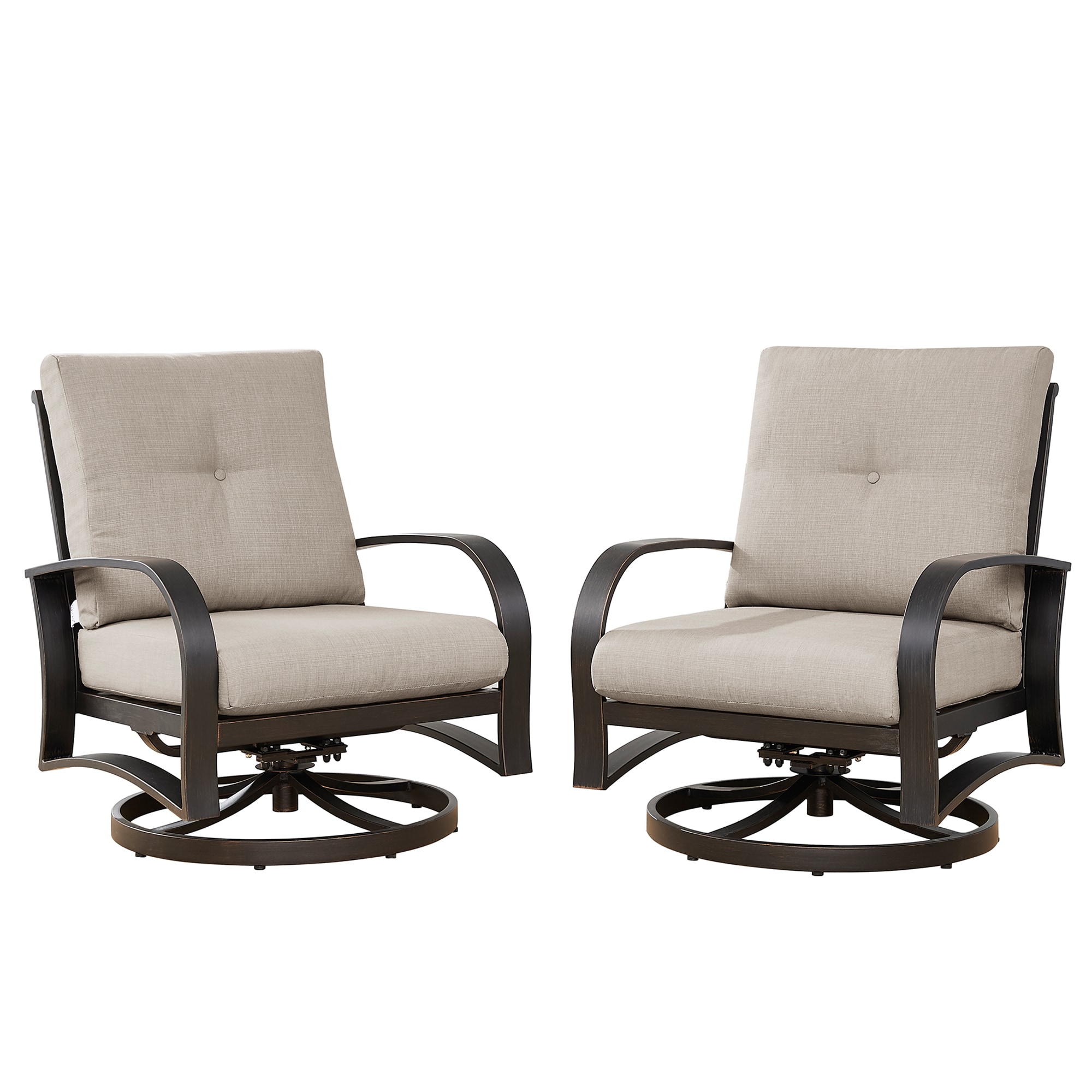 PEAK HOME FURNISHINGS 970328 Club Swivel Chair Set of 2 Gunmetal Aluminum Frame Swivel Conversation Chair with Beige Sunbrella Cushioned Seat
