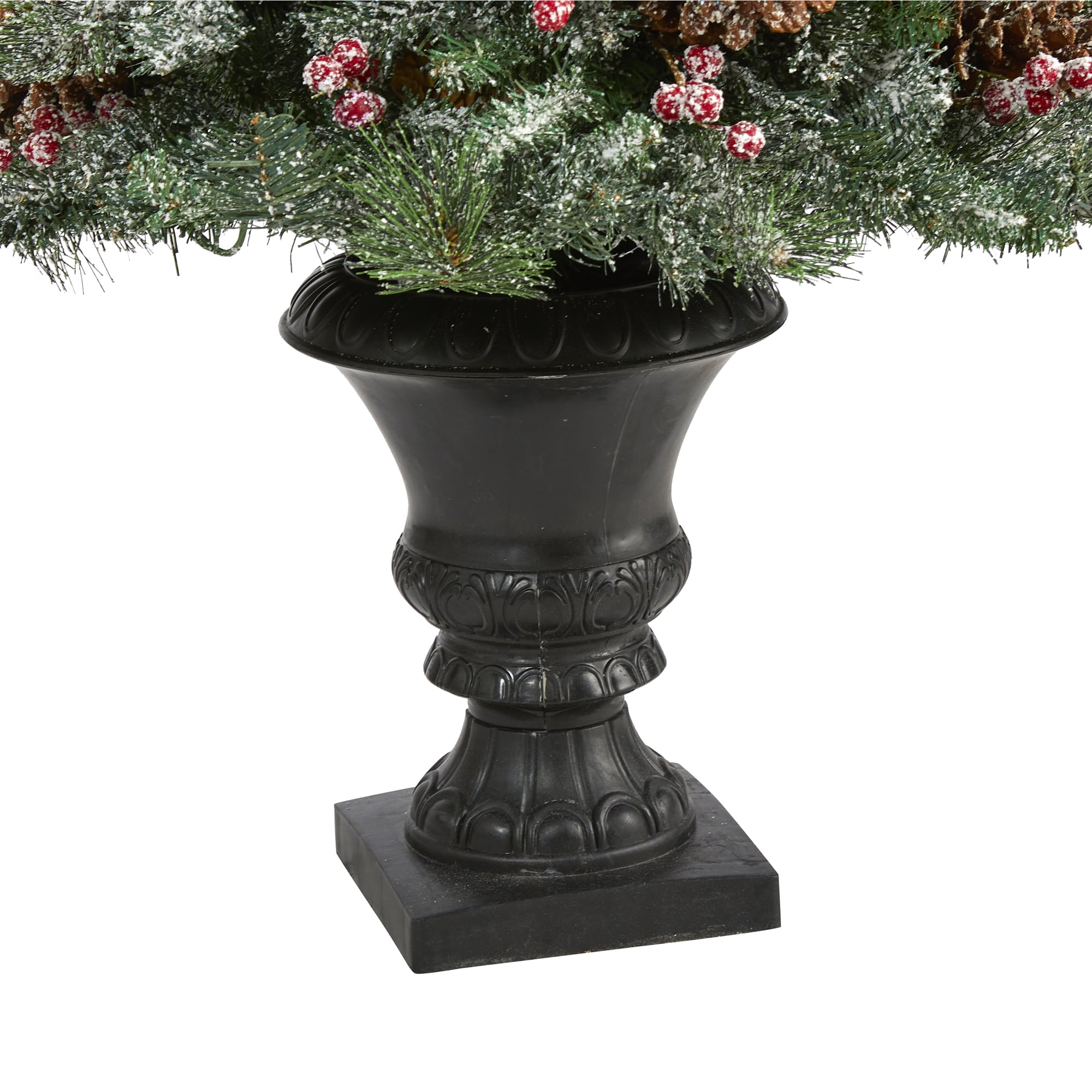 4-Foot Frosted Pine Artificial Christmas Tree with LED Lights in Decorative Urn