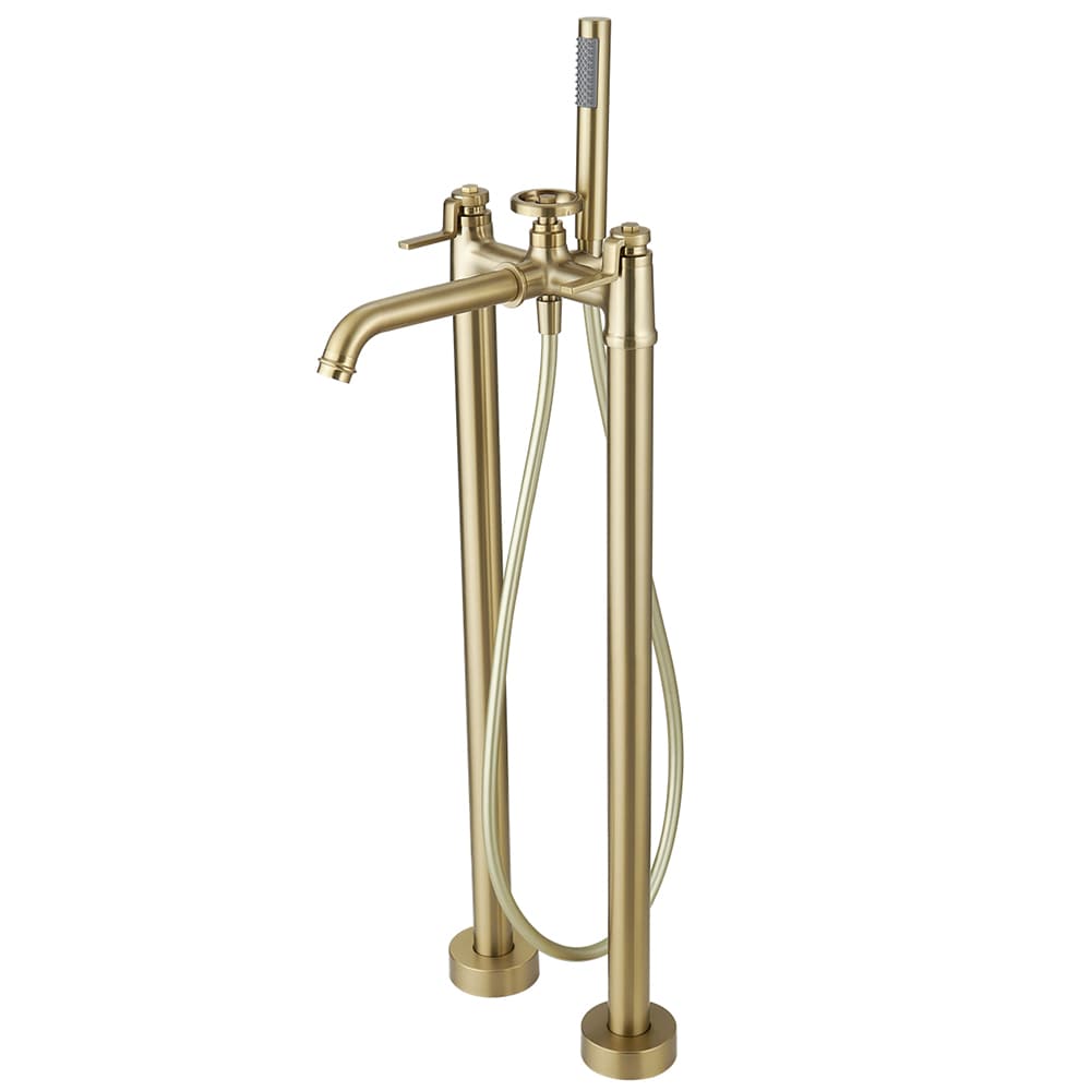 BWE C-7016-BG Brushed Gold 2-handle Deck-mount Roman Low-arc Bathtub Faucet with Hand Shower ( Valve Included )