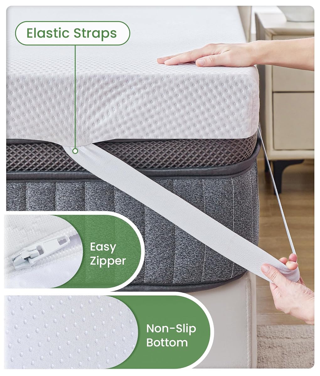 Etokfoks  2 in Twin Memory Foam Mattress Topper with Bamboo Cover and Non Slip Machine Washable Mattress Pad