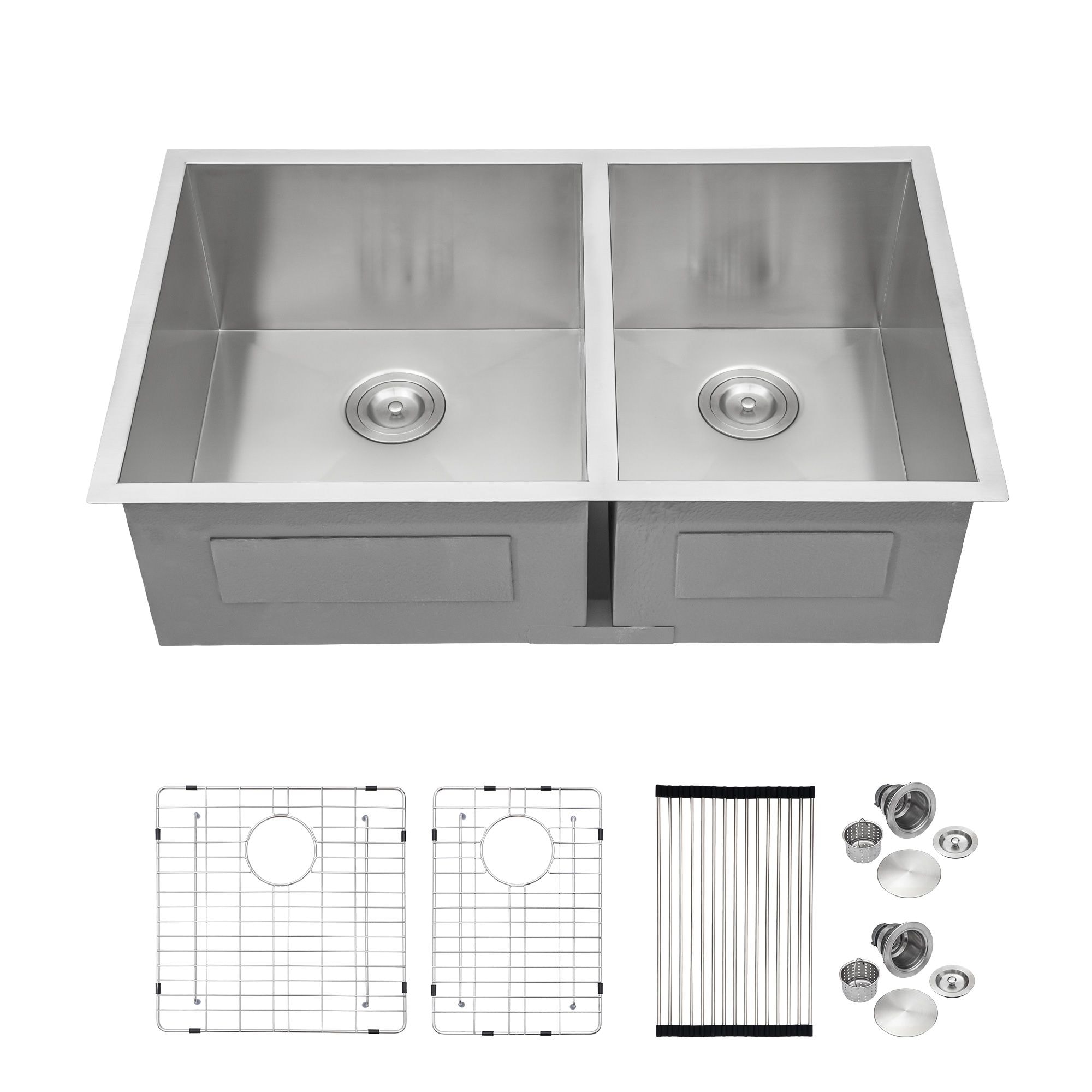 Tatayosi Undermount Kitchen Sink Double Bowl 18 Gauge Gunmetal Black Stainless Steel Sink