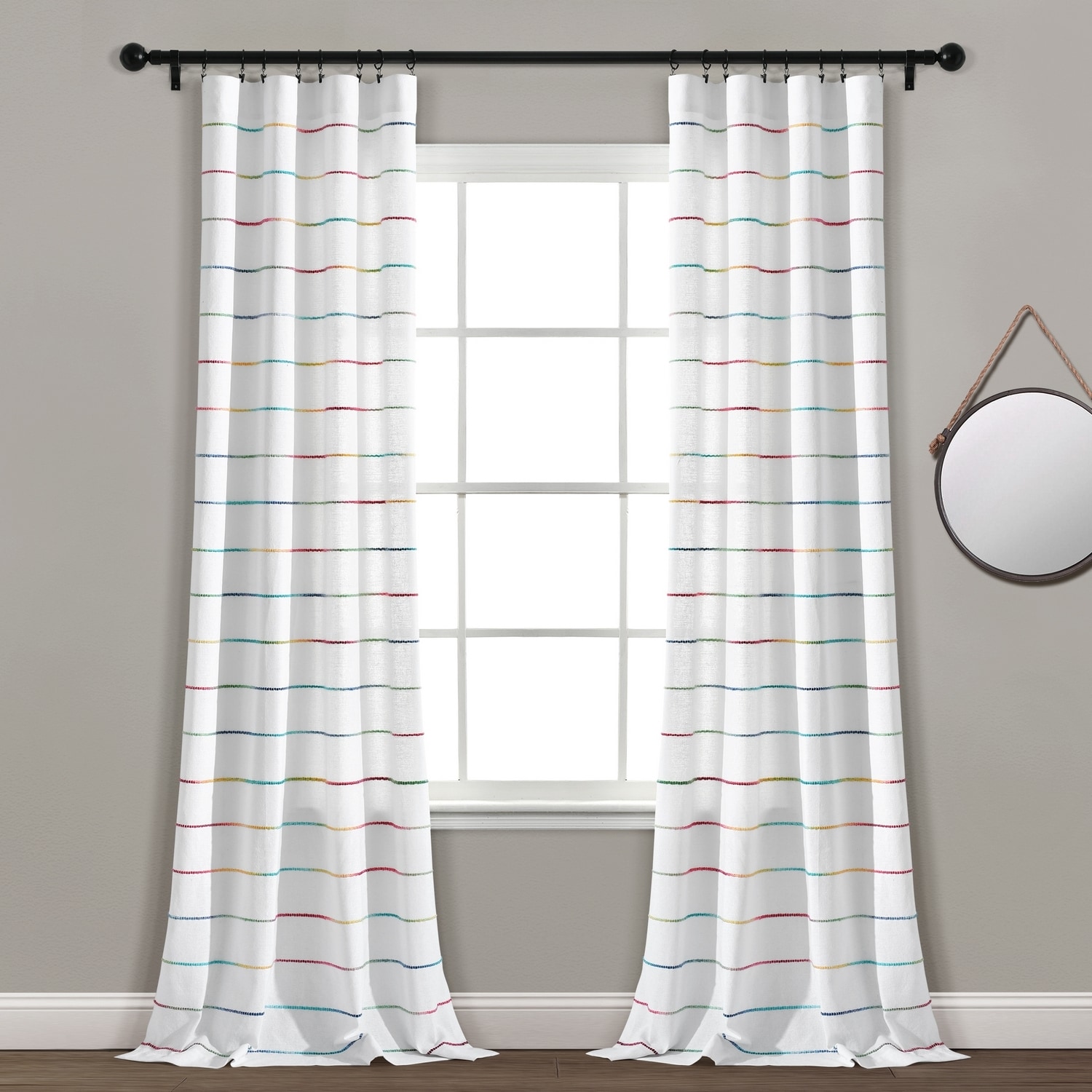 Lush Decor 16T004556 95-Inches Rainbow Striped Light filtering Rod pocket Curtain panel pair