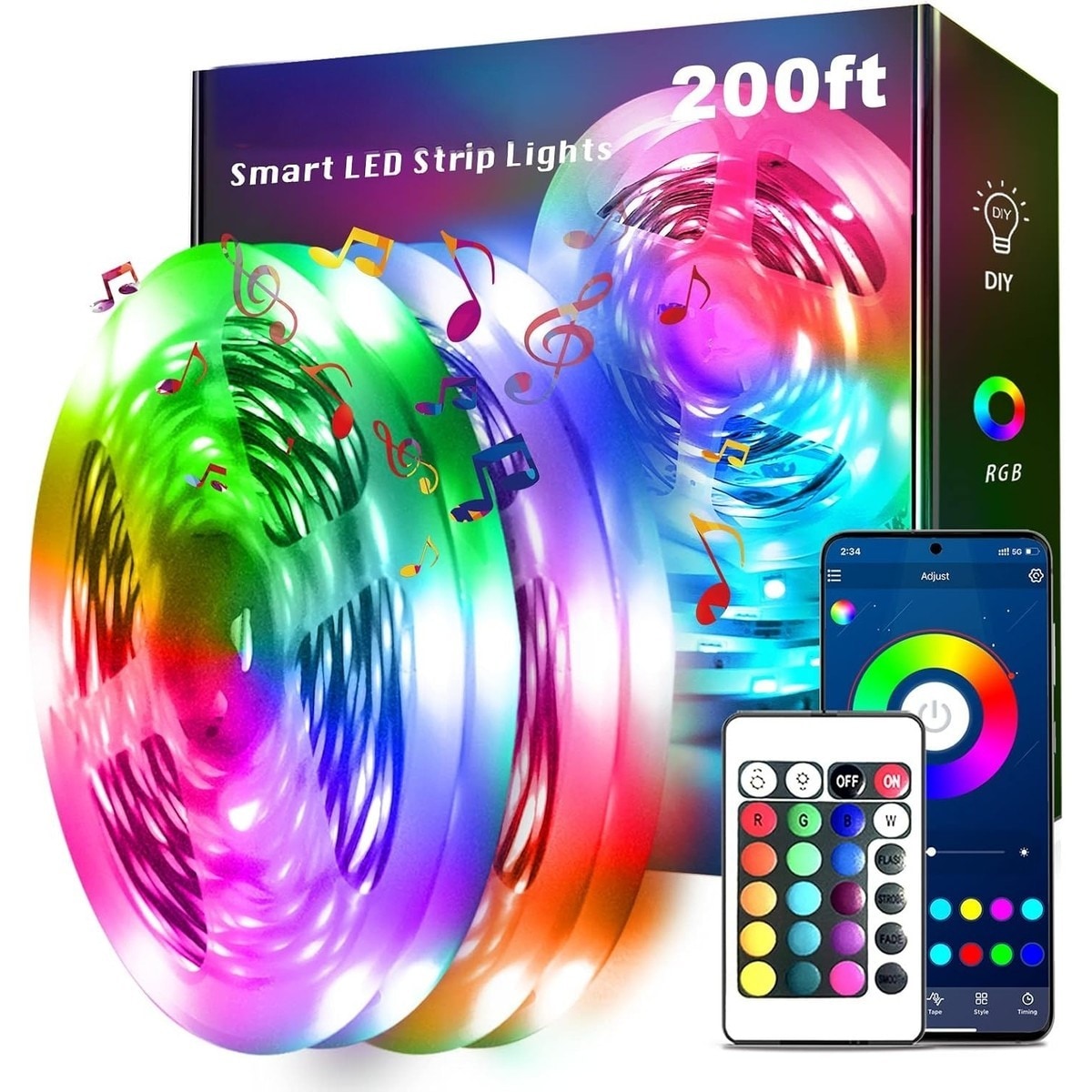 Slagawa 200ft LED Strip Lights 2 Rolls of 100ft 24V RGB Light Strips ...