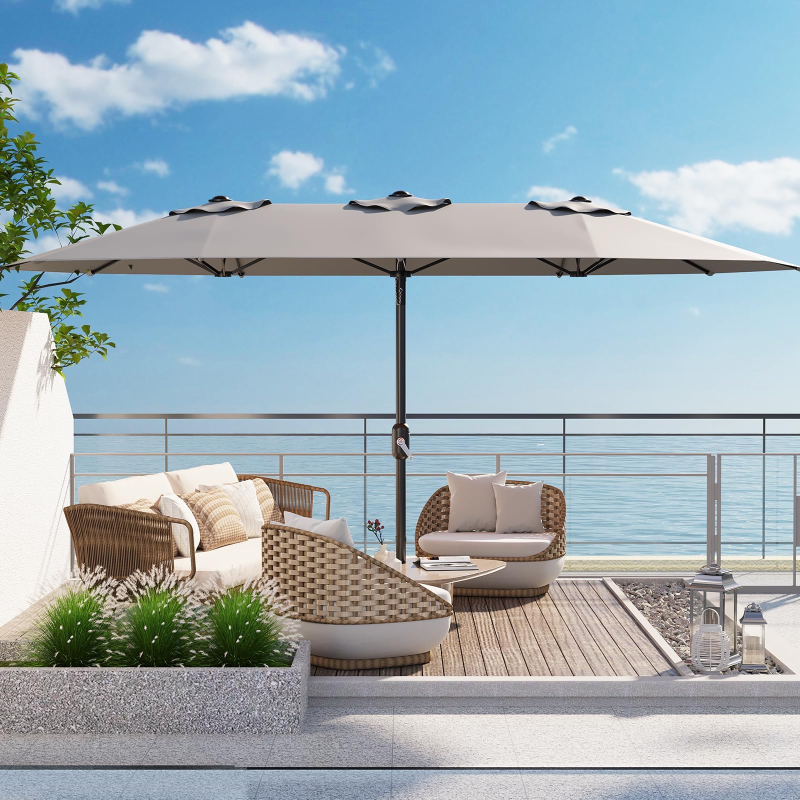 GarveeLife 13Ft Large Patio Umbrella Outdoor with Easy Crank Handle Durable  Weather Resistant Fabric UV Protection for Pool Lawn and Garden (Without  base / Gray) in the Patio Umbrellas department at Lowes.com