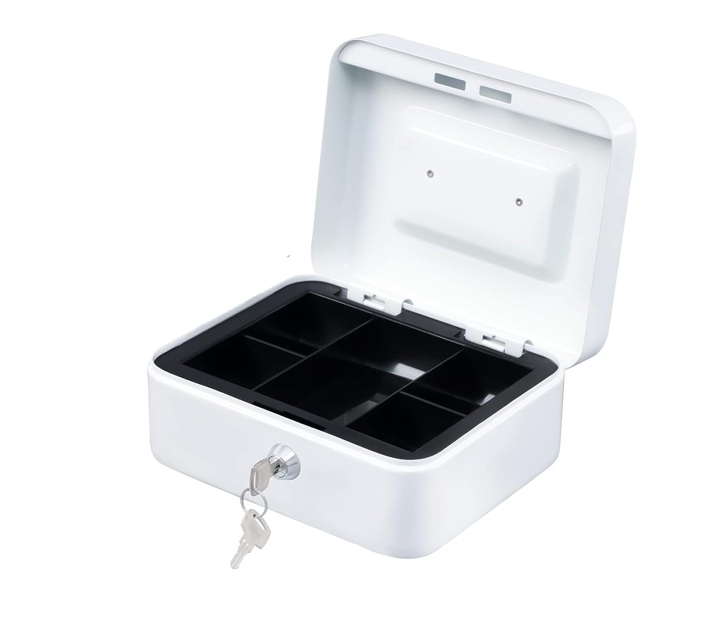 Etokfoks Medium Cash Box with Money Tray Small Safe Lock Box with Key Cash Drawer 7 87 in x 6 30 in x 3 54 in White #LETXNE7AY