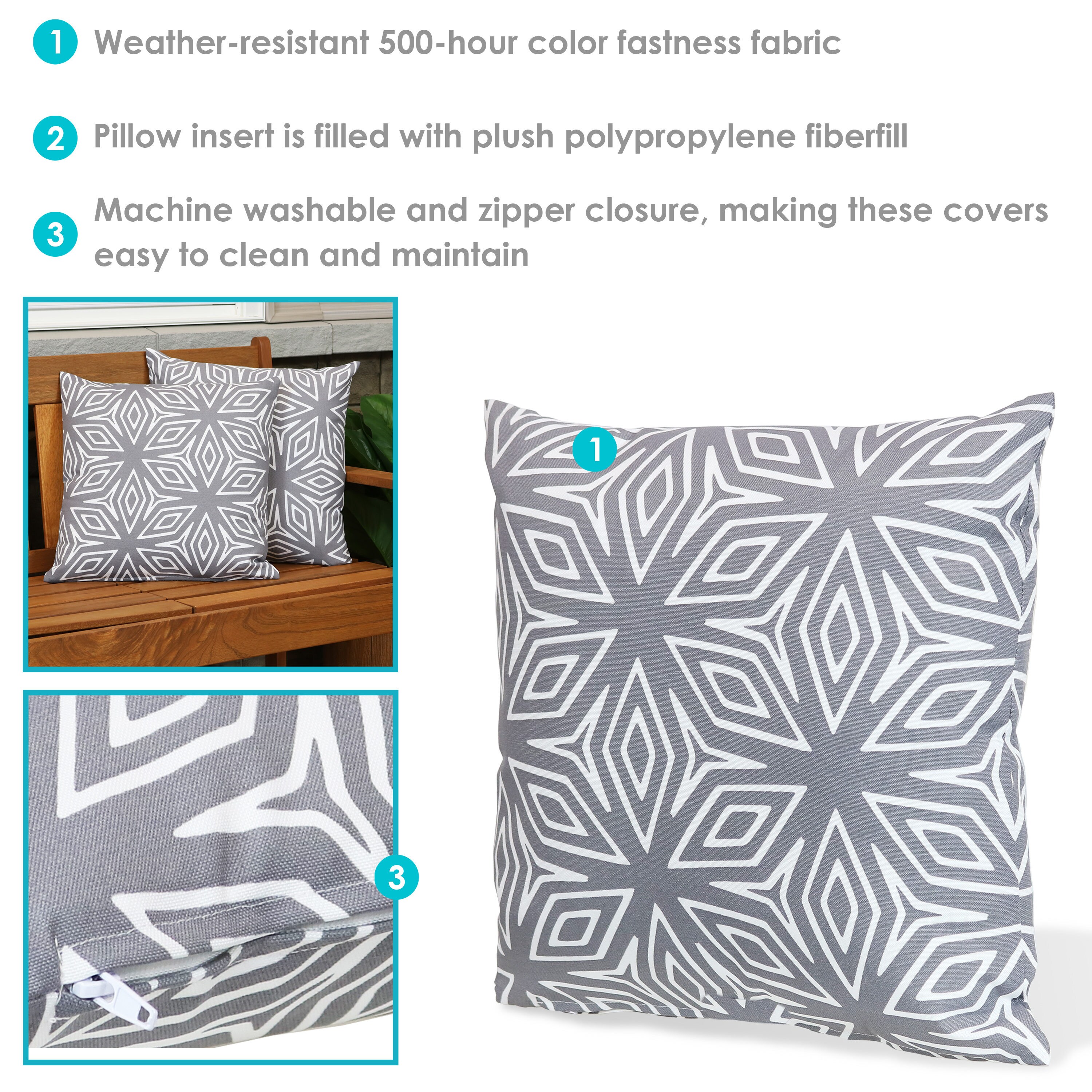Gray Geometric 17" Square Indoor/Outdoor Throw Pillow Set