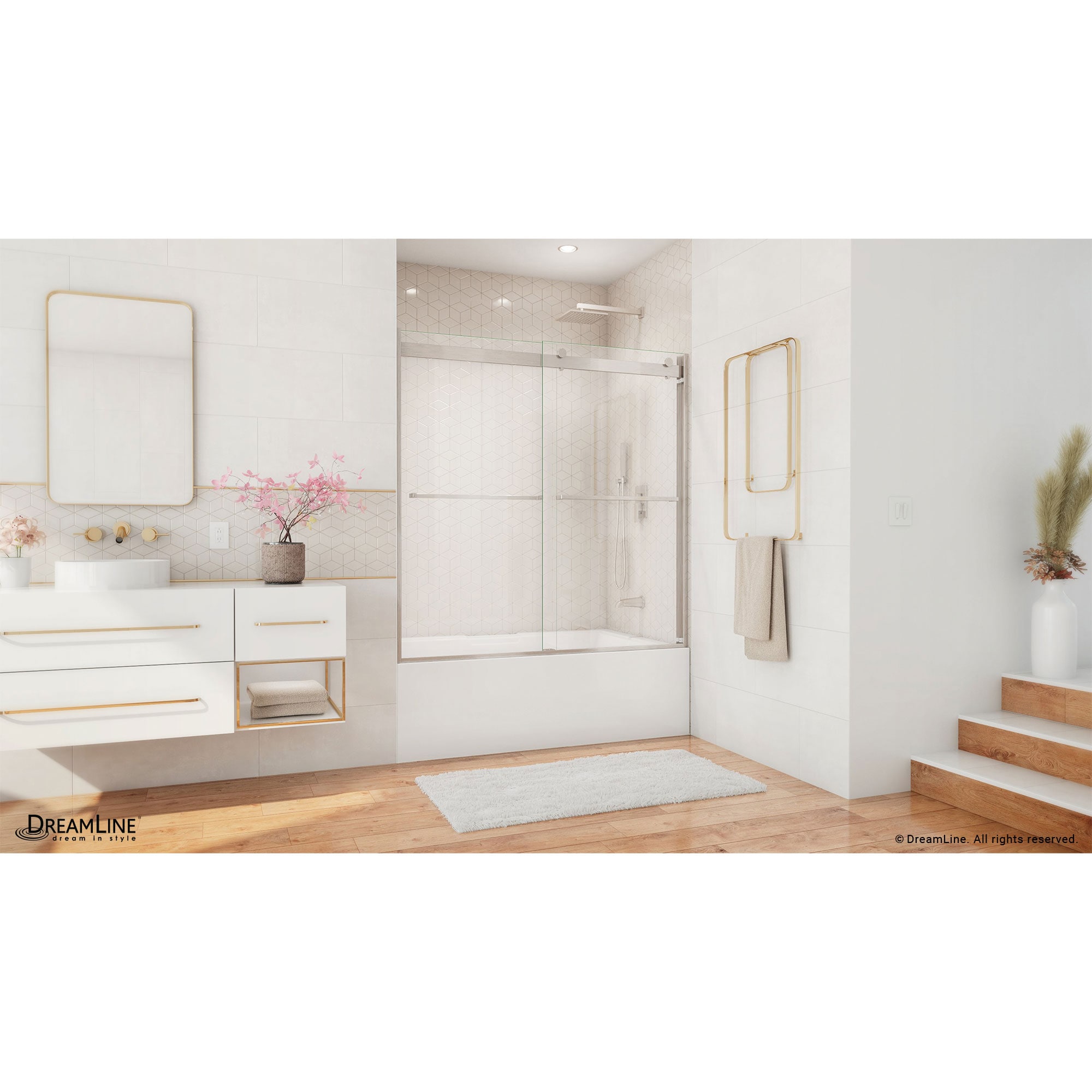 Essence 56-60" Frameless Brushed Nickel Tub Door with ClearMax™