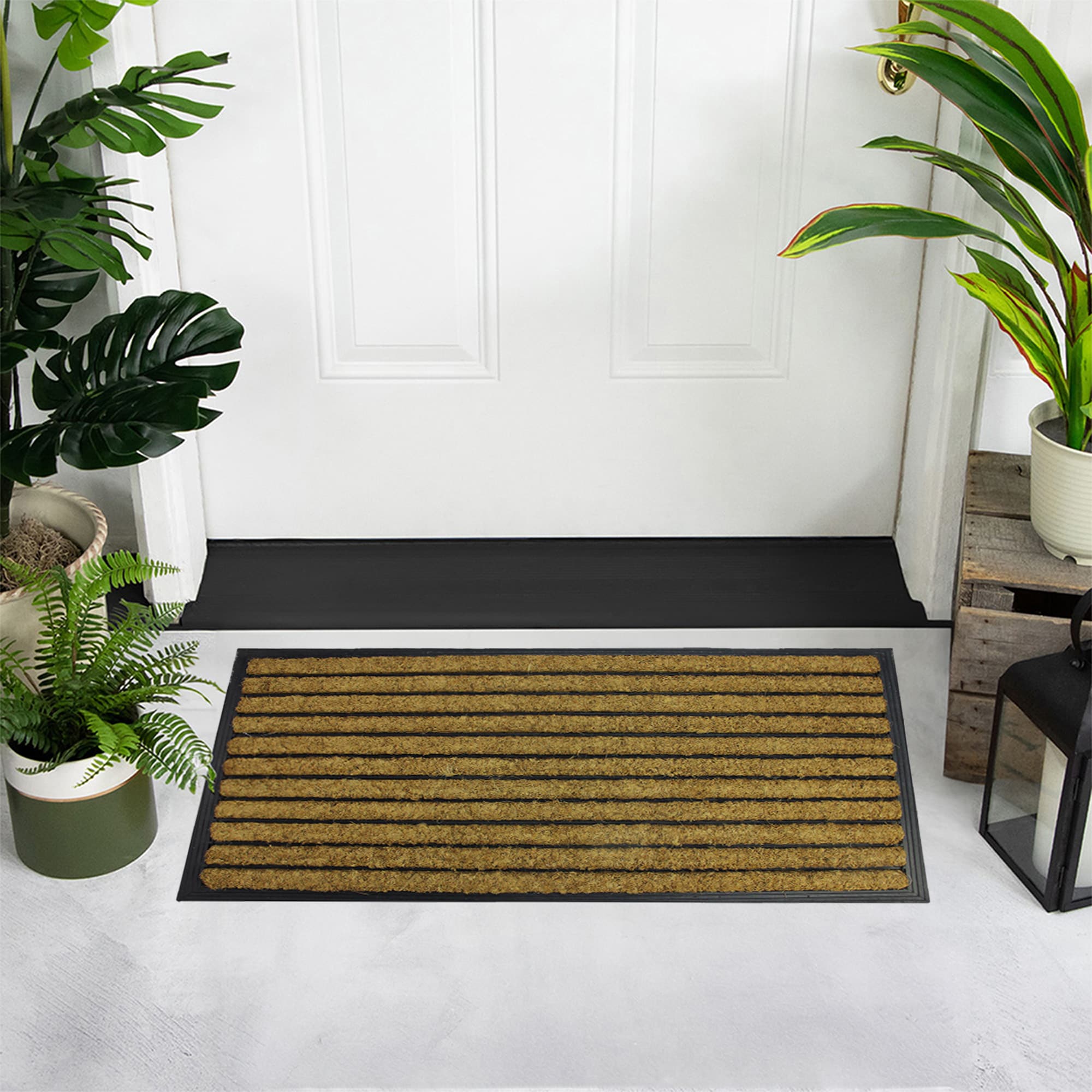 Black and Brown Striped Coir Outdoor Doormat 30" x 18"