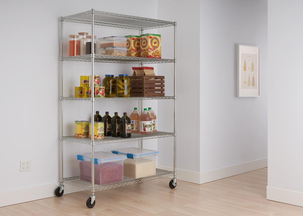 Heavy Duty 5-Shelf Steel Frame Shelving Unit with Bamboo Shelves