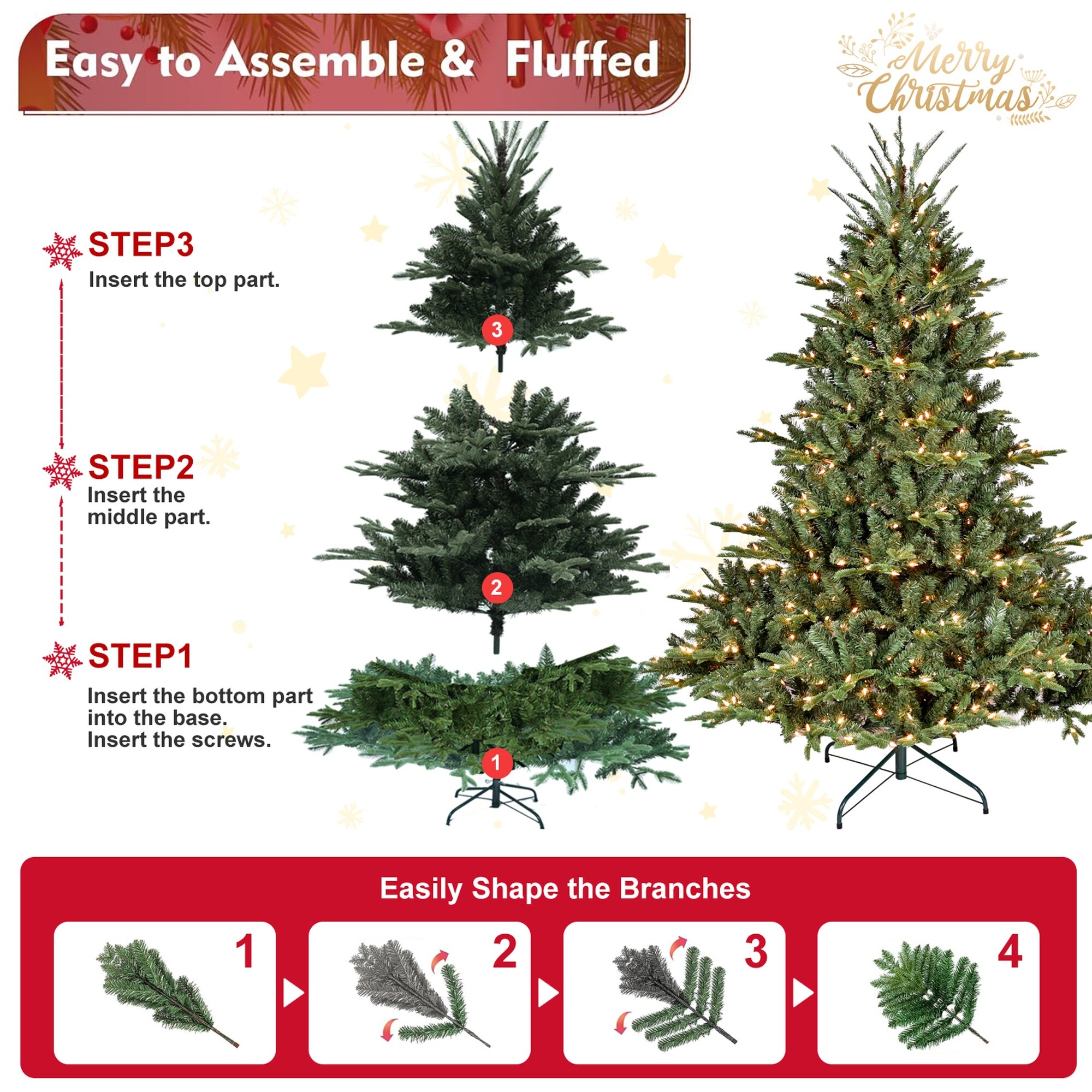 Vorene 4-ft Full Shape Christmas Tree with 150 UL Lights 673 Tips Wide ...