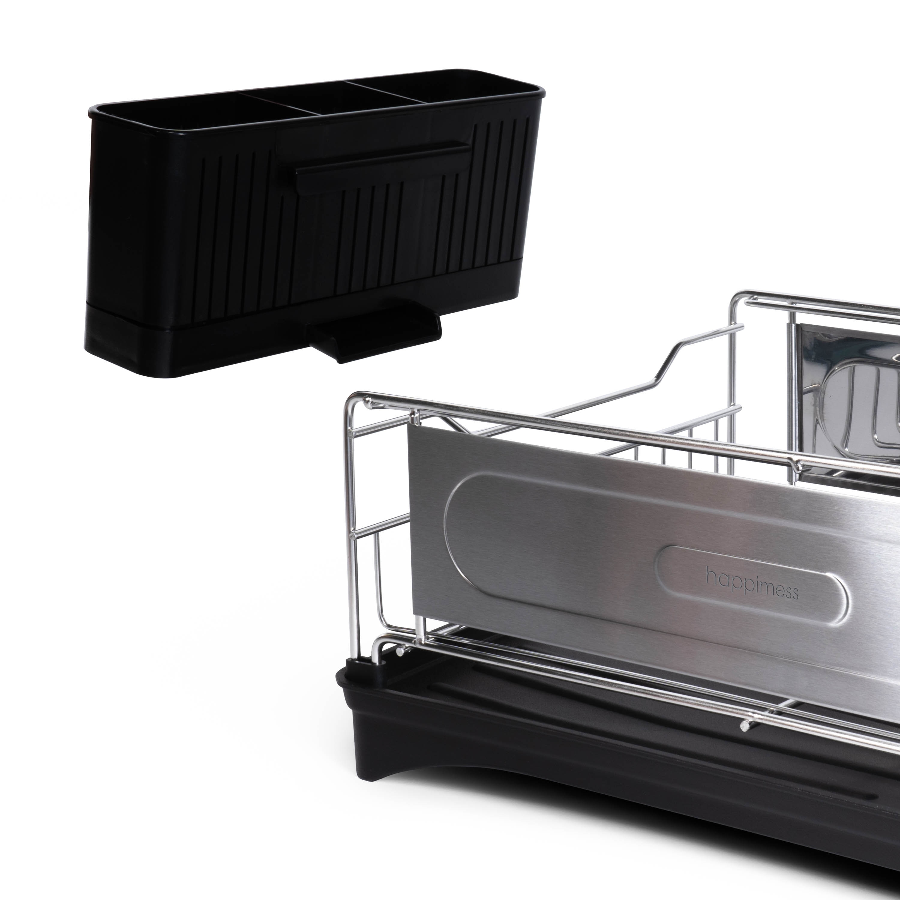 Compact Stainless Steel 2-Tier Dish Rack with Utensil Cup