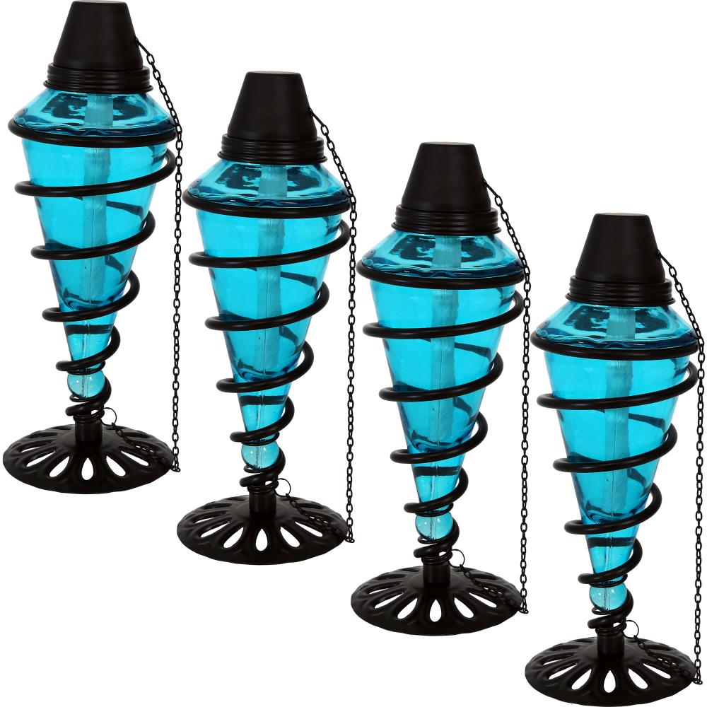 Sunnydaze Decor WKO-115 4 -Pack 11.50 Inches Blue Glass Citronella Tabletop torch