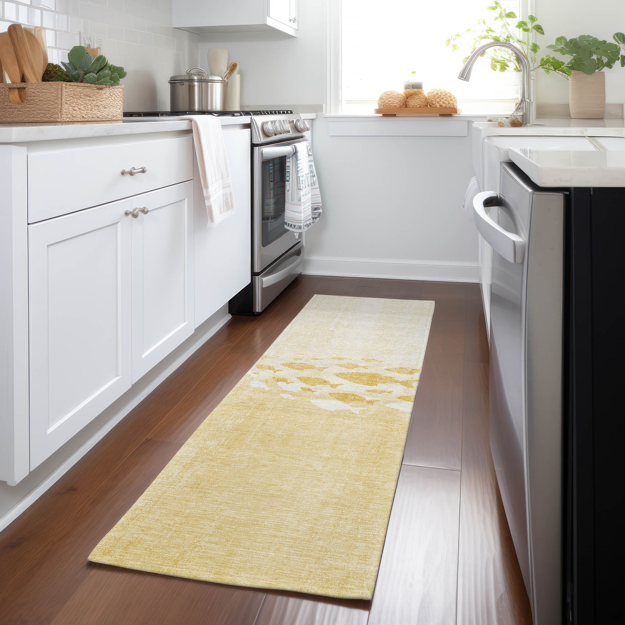 Addison Rugs ACN627GO2X8 Chantille ACN627GO 2 x 7 (ft) Polyester Gold Rectangular Indoor/Outdoor Geometric Machine washable Runner rug