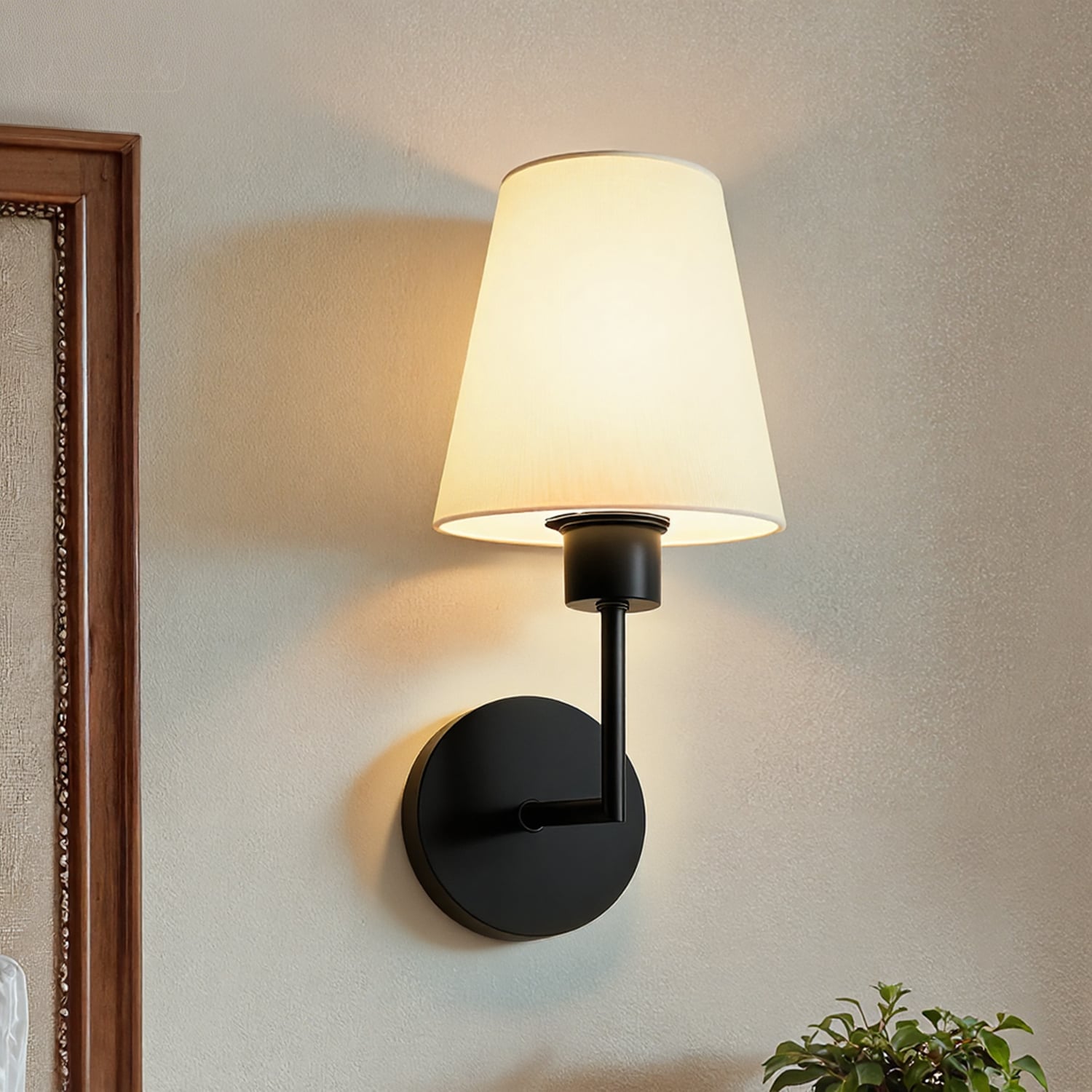 Jandcase 2-Pack 13.8-in 1-Light Matte Black Indoor Wall Sconce Rechargeable Remote Control Fabric Shade Modern Transitional for Bedroom Hallway Living Room