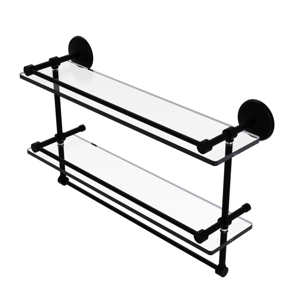 22 in. L x 8 in. H x 5 in. W 2-Tier Clear Glass Bathroom Shelf with Gallery  Rail in Satin Nickel