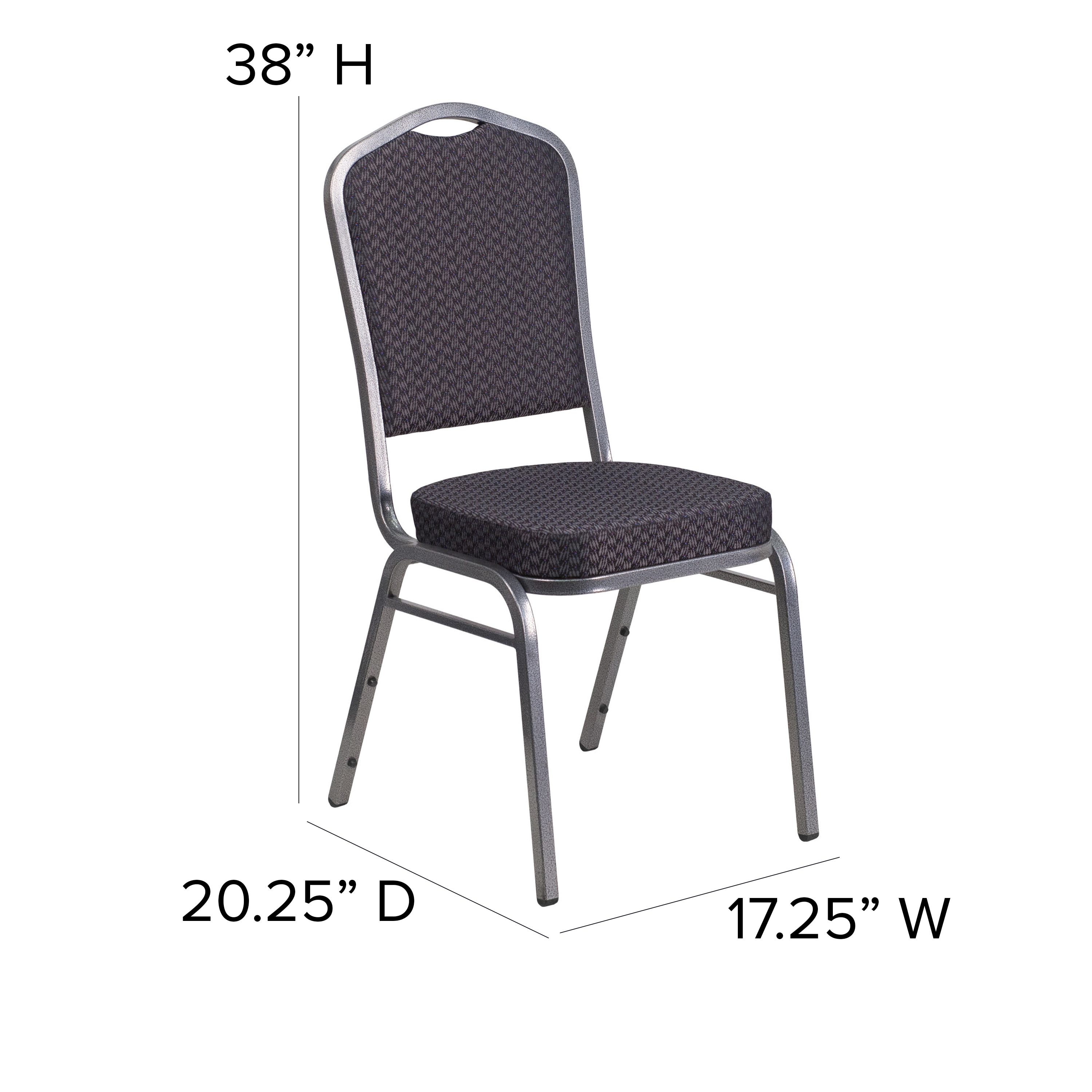 Elegant Crown Back Banquet Chair in Black Fabric with Silver Vein Frame