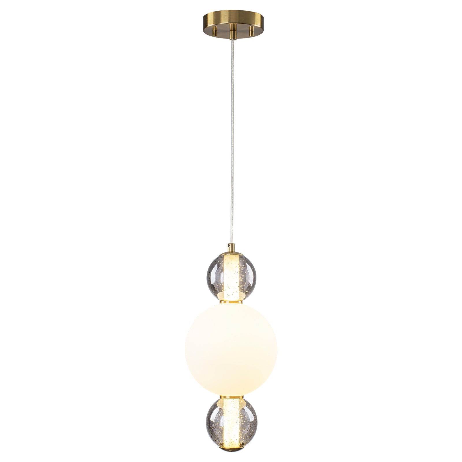 MENCOLULU Opal and Smoke Bubble Glass Globe Cluster LED Pendant Light 1 -Light Gold Mid-century White glass Globe LED Small Hanging Convertible pendant/Semi-flush Light