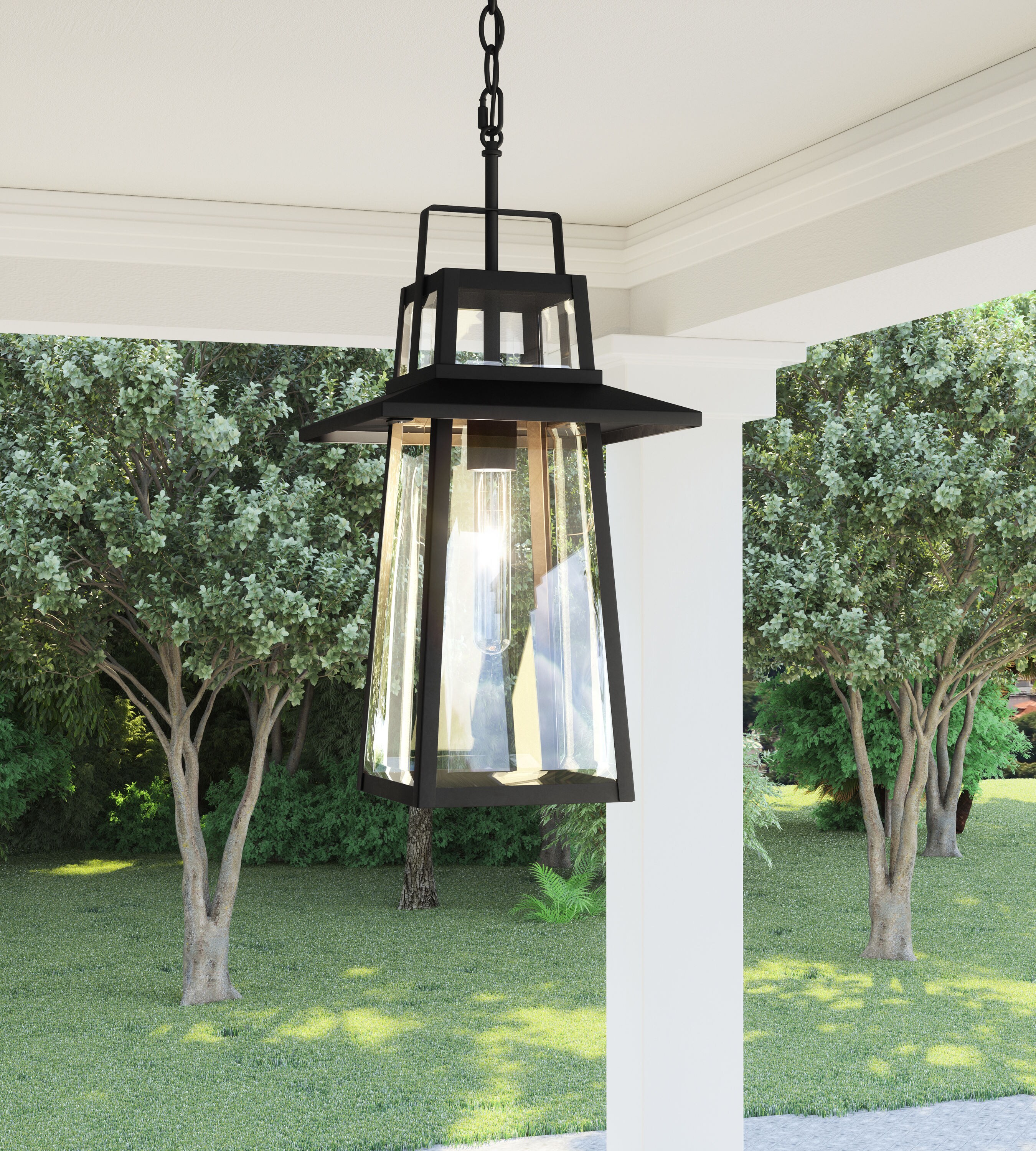 Quoizel Devonport Matte Black Transitional Clear Glass Lantern Hanging Pendant Light At