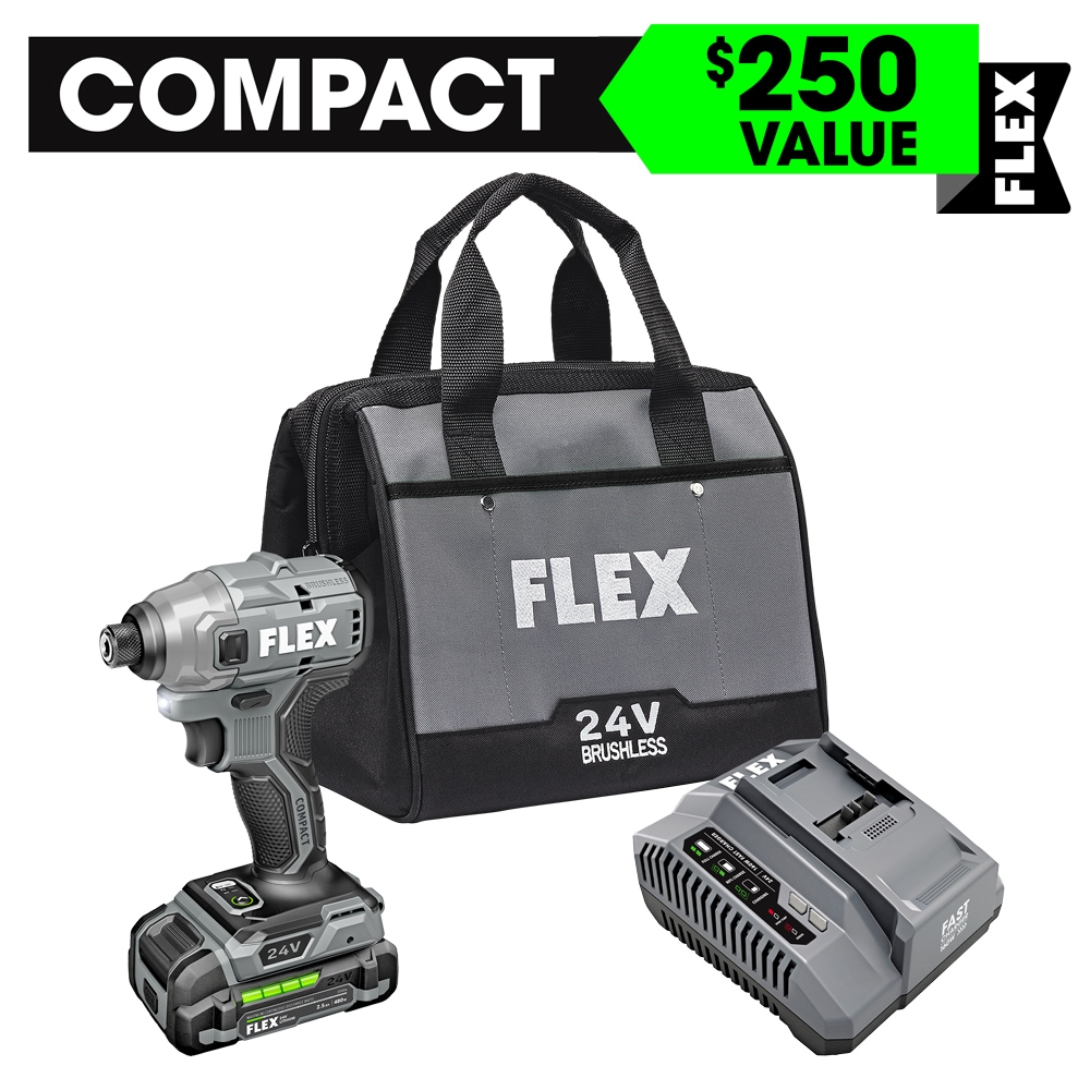 FLEX COMPACT 24-volt 1/4-in Brushless Cordless Impact Driver (1-Battery Included, Charger Included and Soft Bag included)