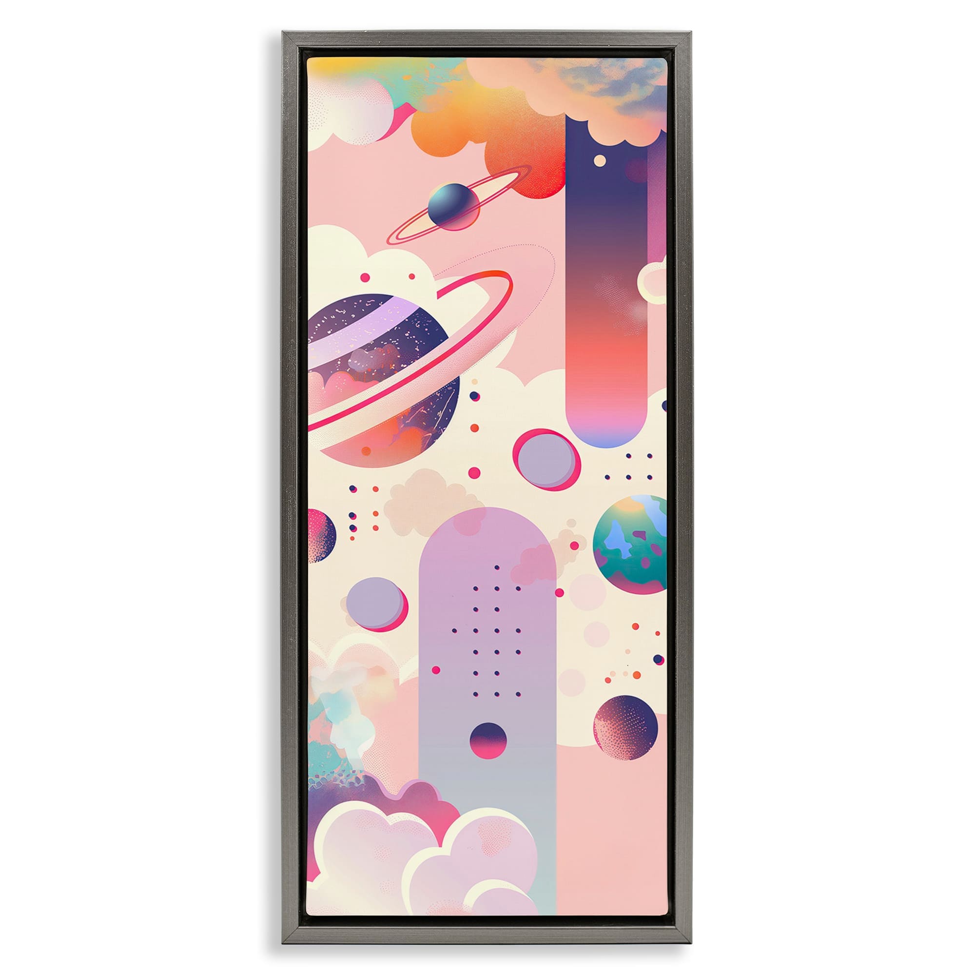 Stupell Industries BT-301-FFL-10X24 Surreal Geometric Planets Scene Floating Frame design by Wumples