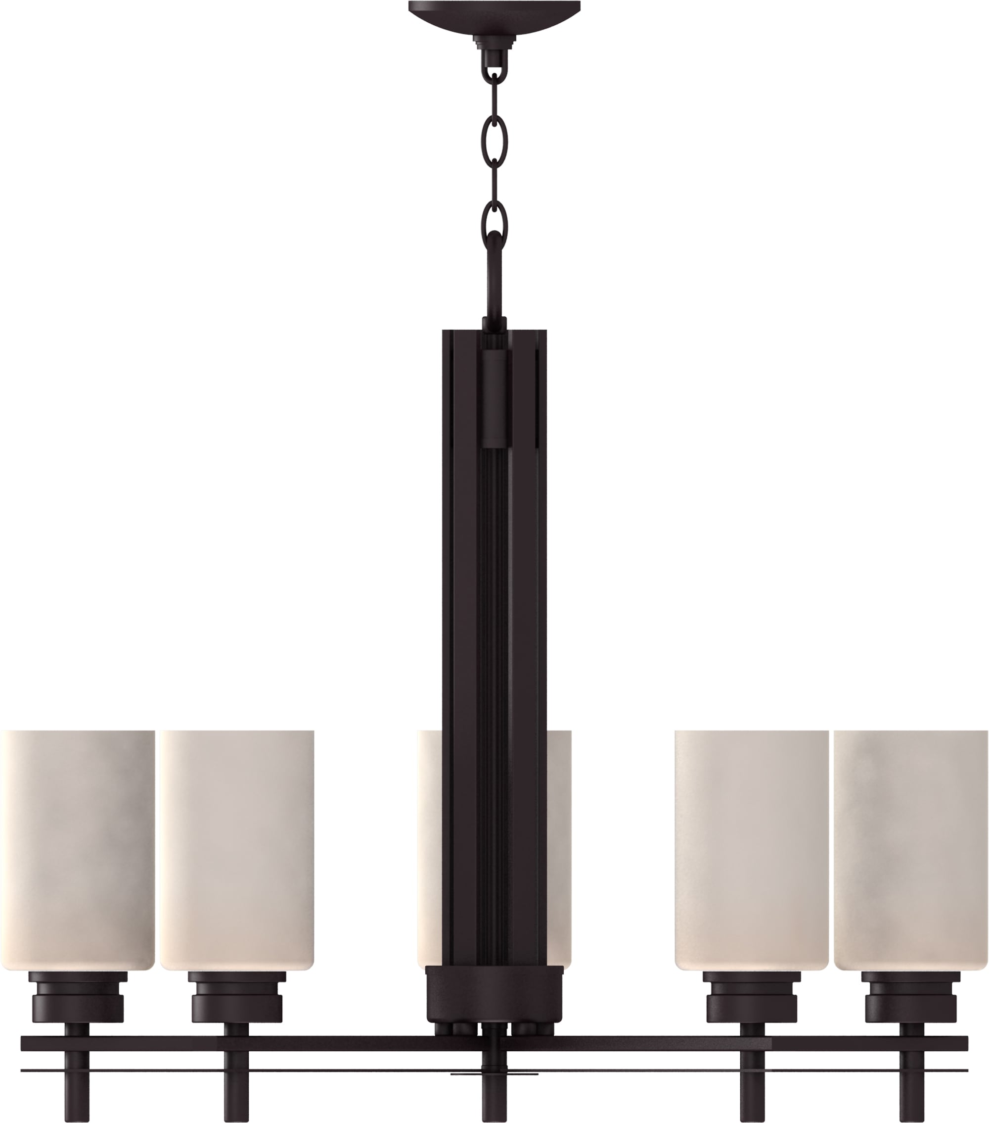 Antique Bronze Elegance 5-Light Chandelier with Etched White Glass Shades