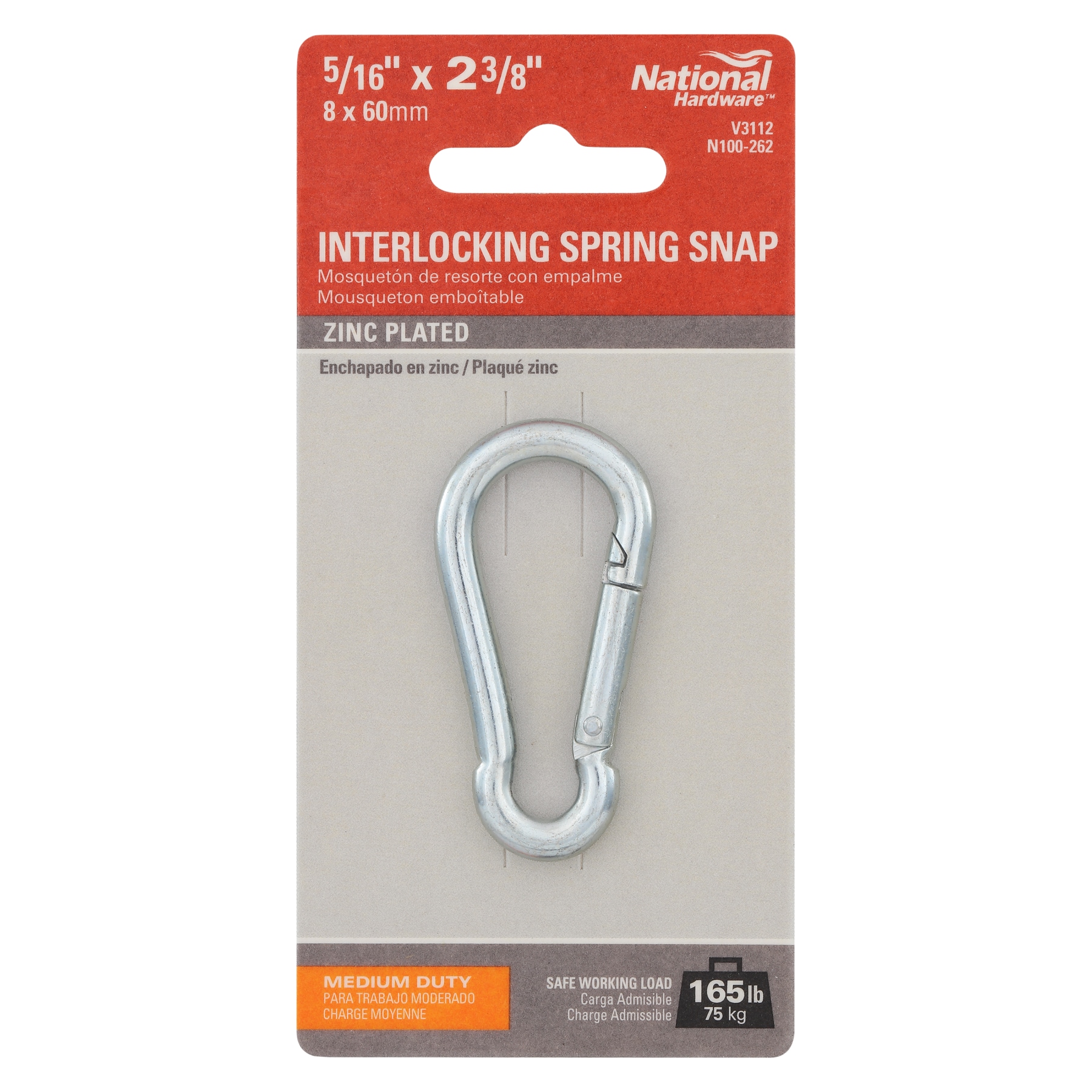 National Hardware N100-262- 5/16-in x 2-3/8-in Interlocking Spring Snap in  Zinc Plated